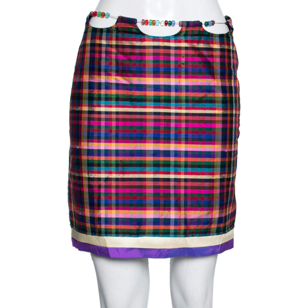 Moschino Cheap and Chic Multicolor Silk Beaded Waist Detail Mini Skirt M