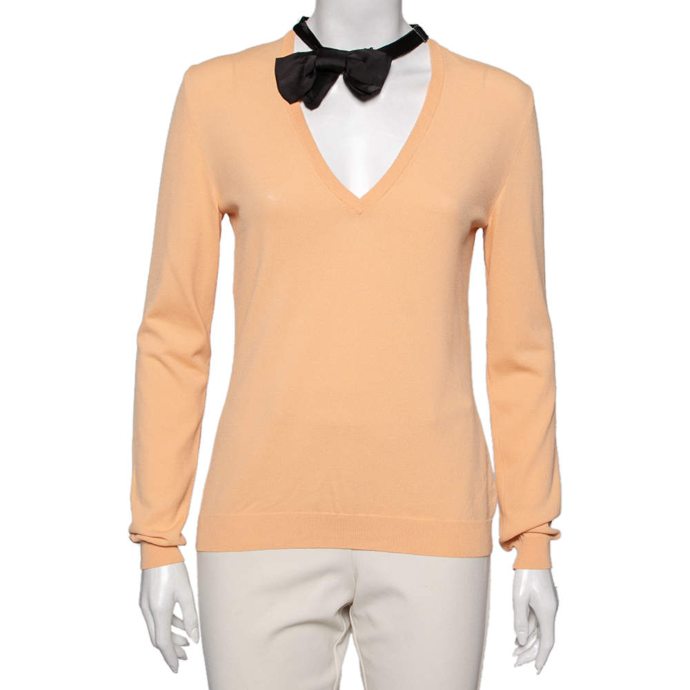 Moschino Cheap and Chic Orange Knit V Neck Long Sleeve Sweater M