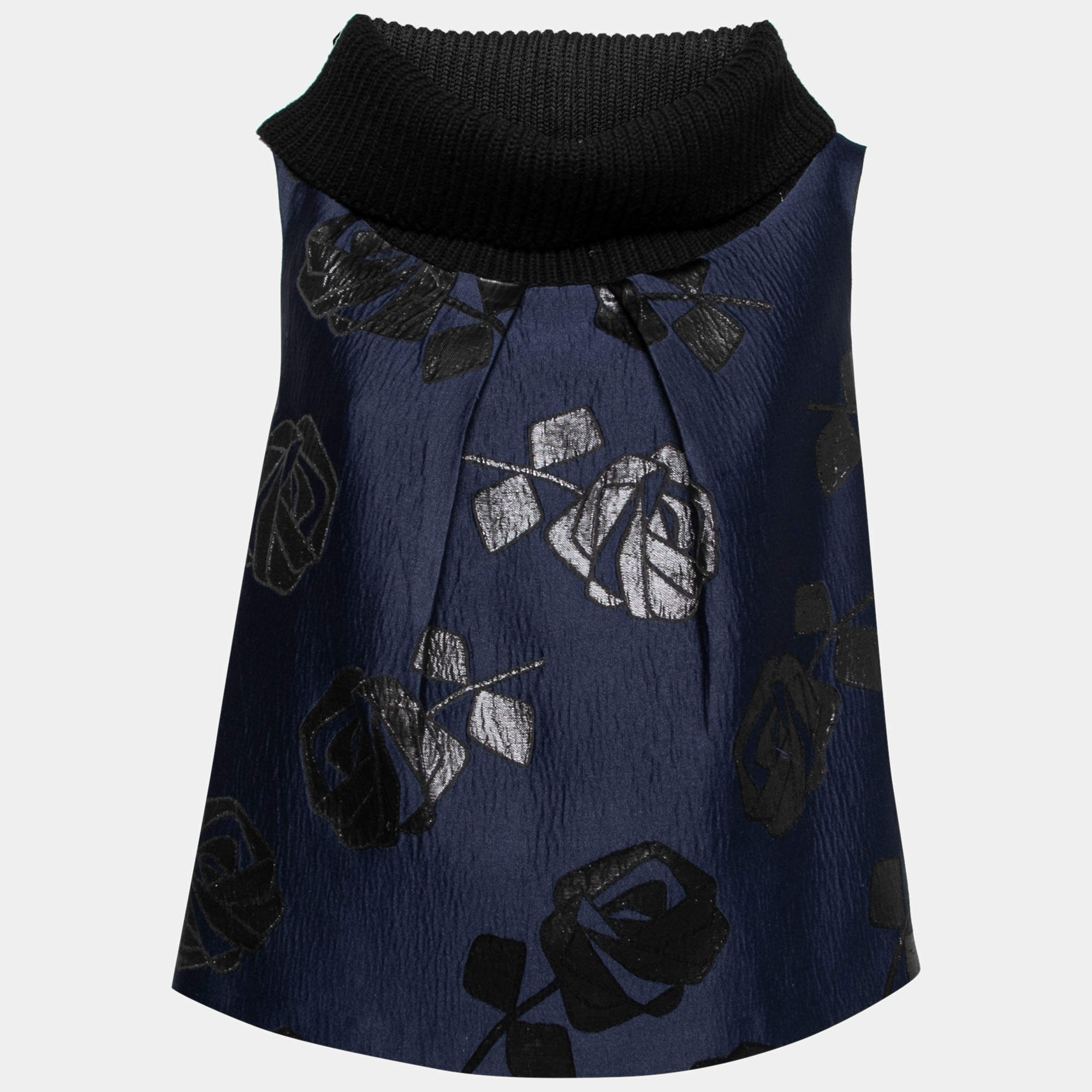 Pre Owned توب موسكينو شيك أند شيب تريكو وجاكارد أزرق كحلي قصات بلا أكمام مقاس متوسط (ميديوم)