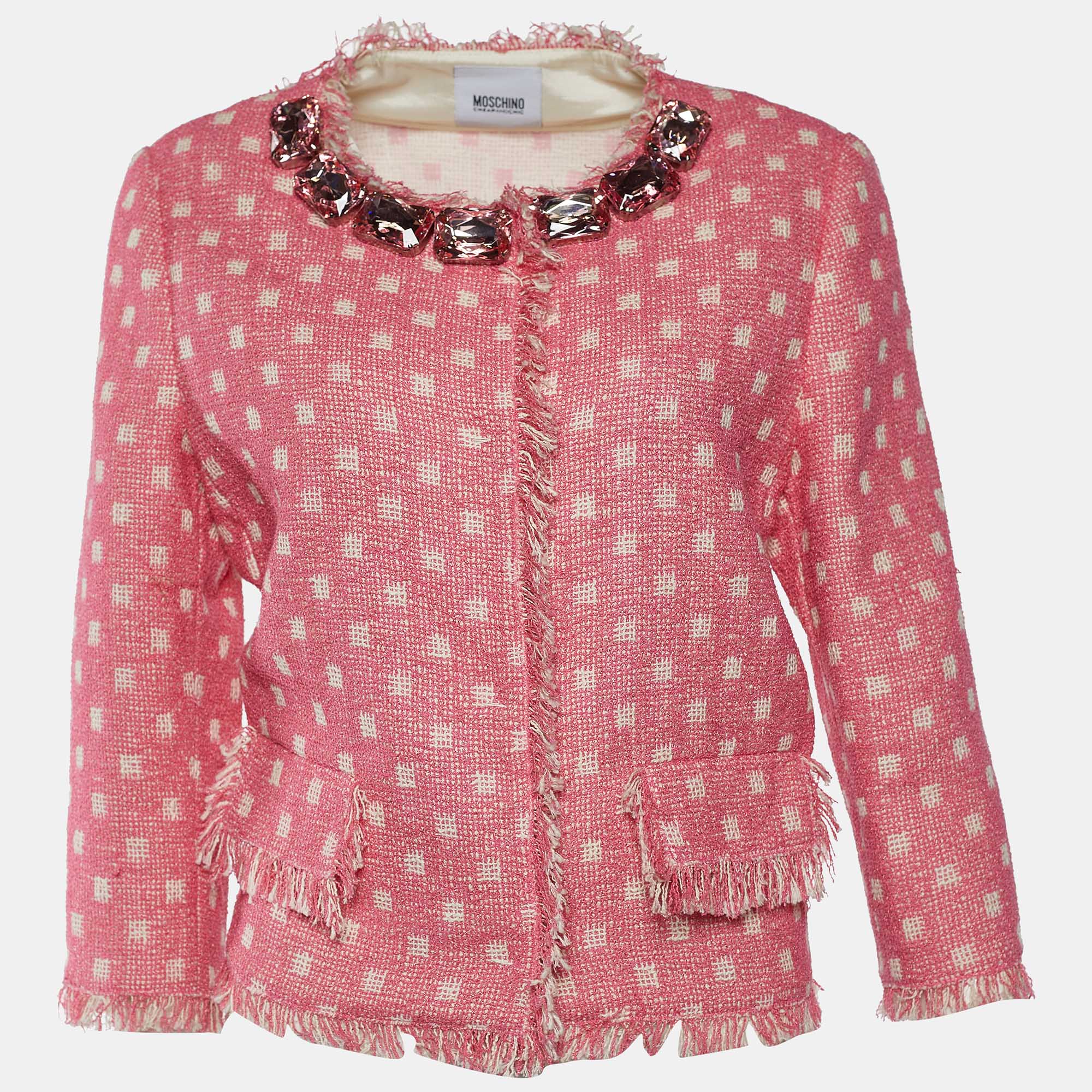 Pre Owned Moschino Cheap and Chic Pink Tweed Jacket L
