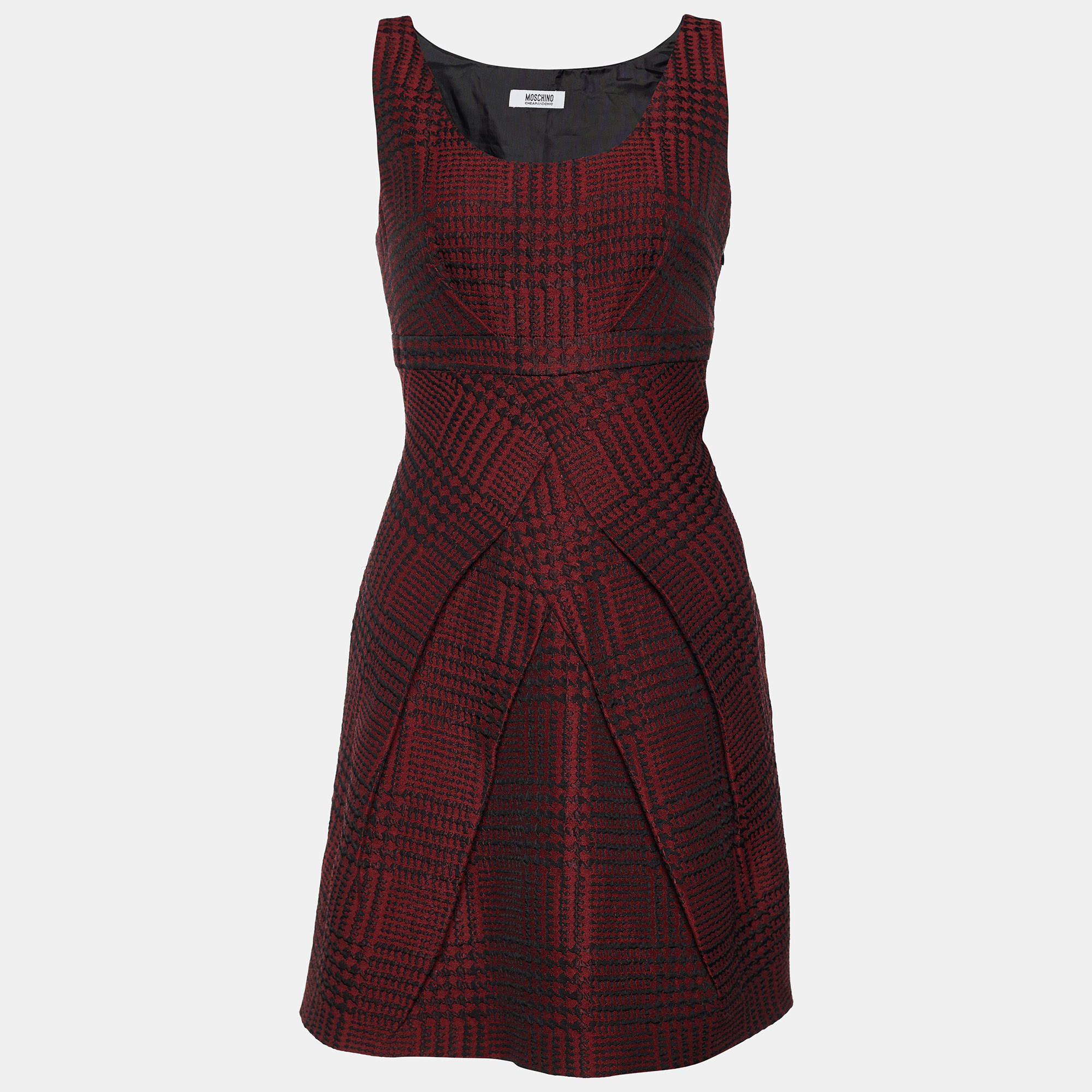 Pre Owned Moschino Cheap And Chic Burgundy Houndstooth Jacquard Sheath Dress M