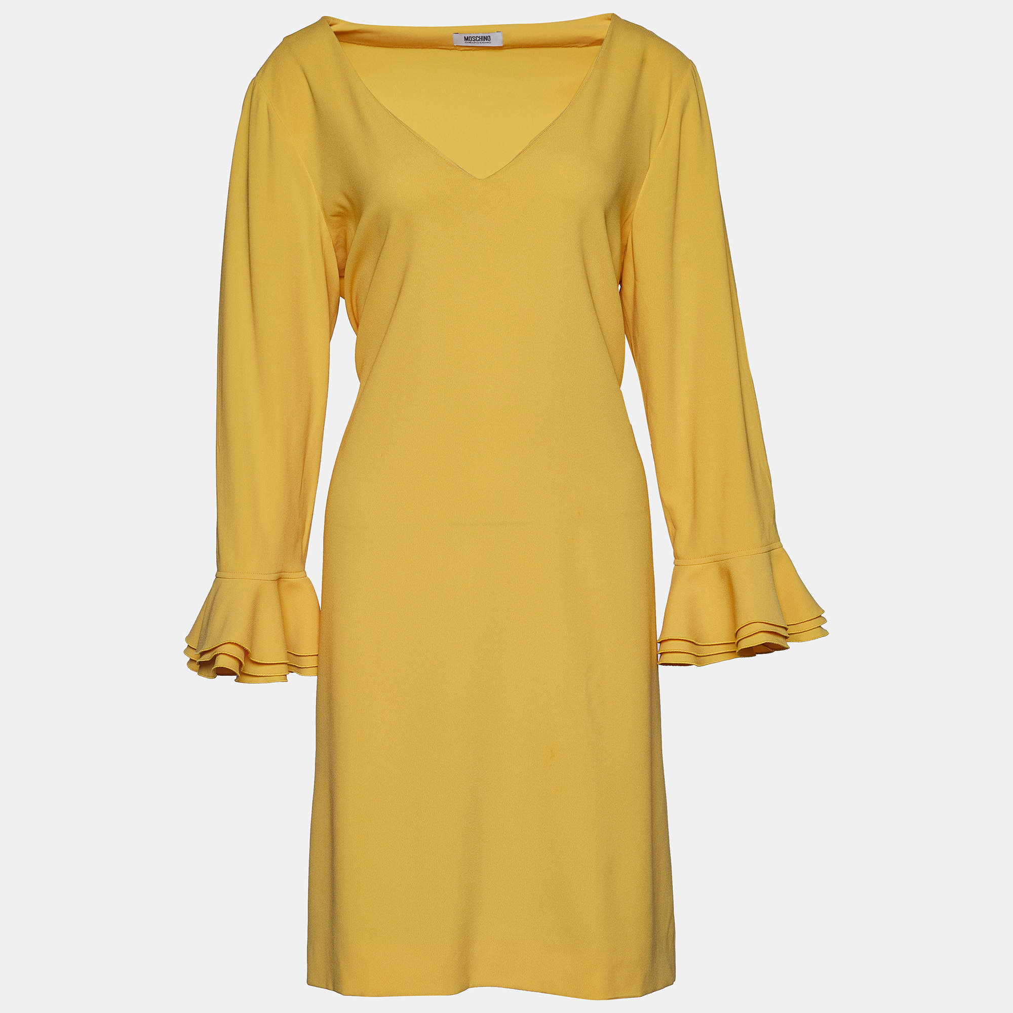 Pre Owned Moschino Cheap and Chic Yellow Crepe Shift Dress L 