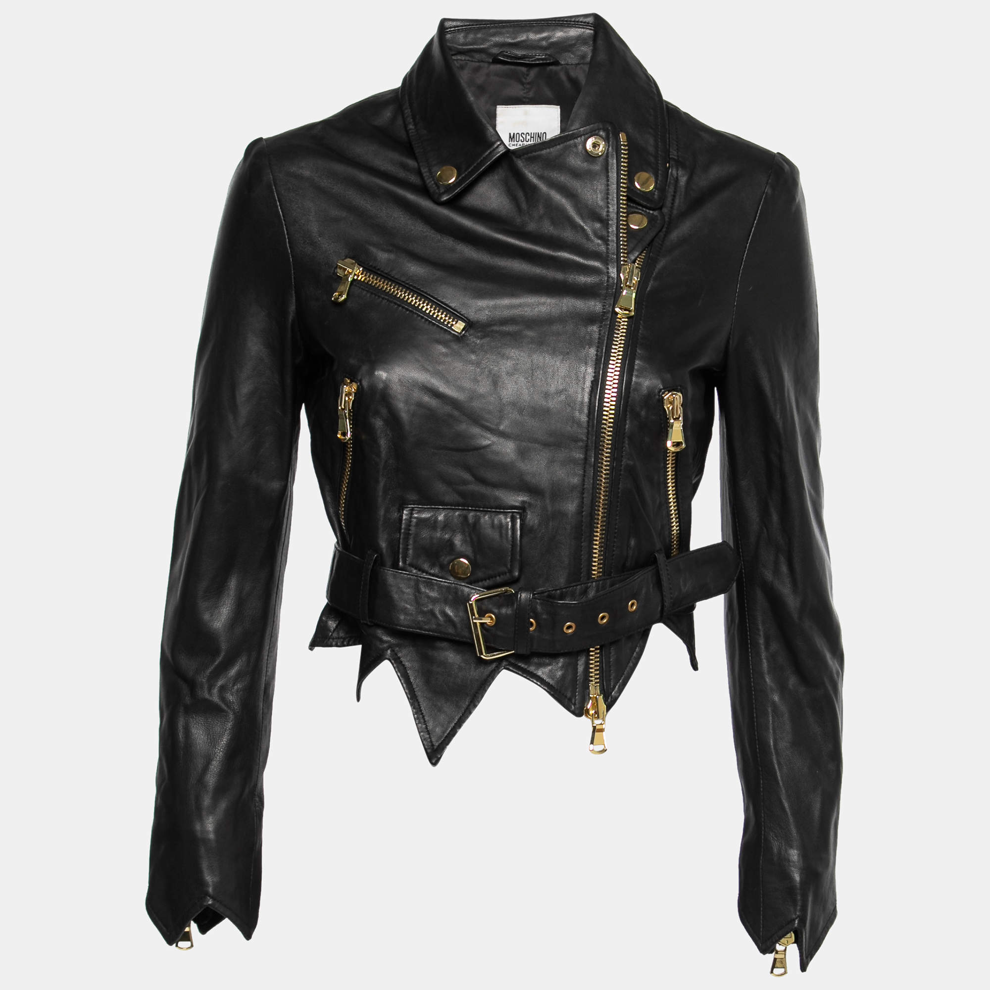 Pre Owned Moschino Cheap and Chic Black Leather Biker Jacket S