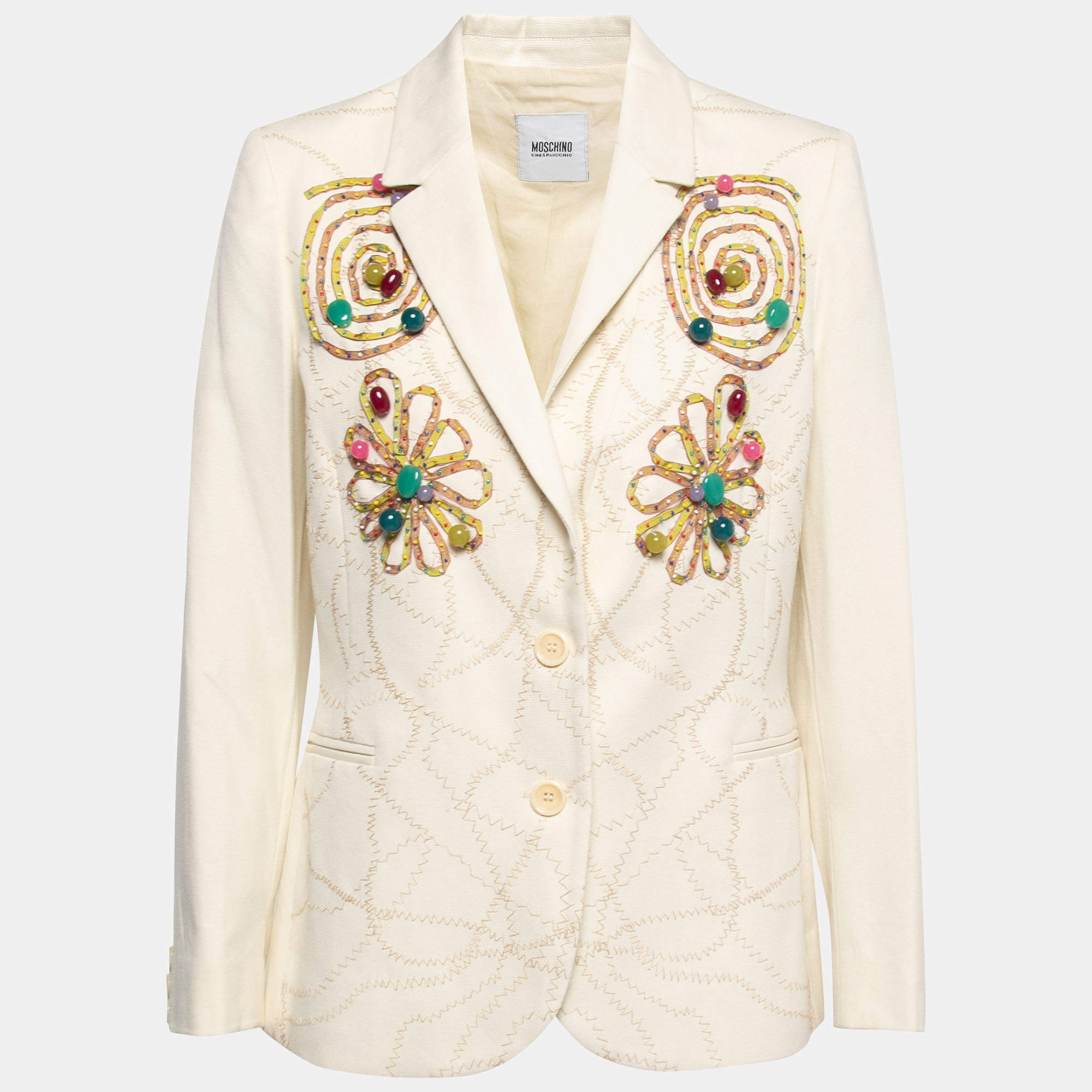 Pre Owned Moschino Cheap & Chic Ecru Cotton Embellished Blazer L