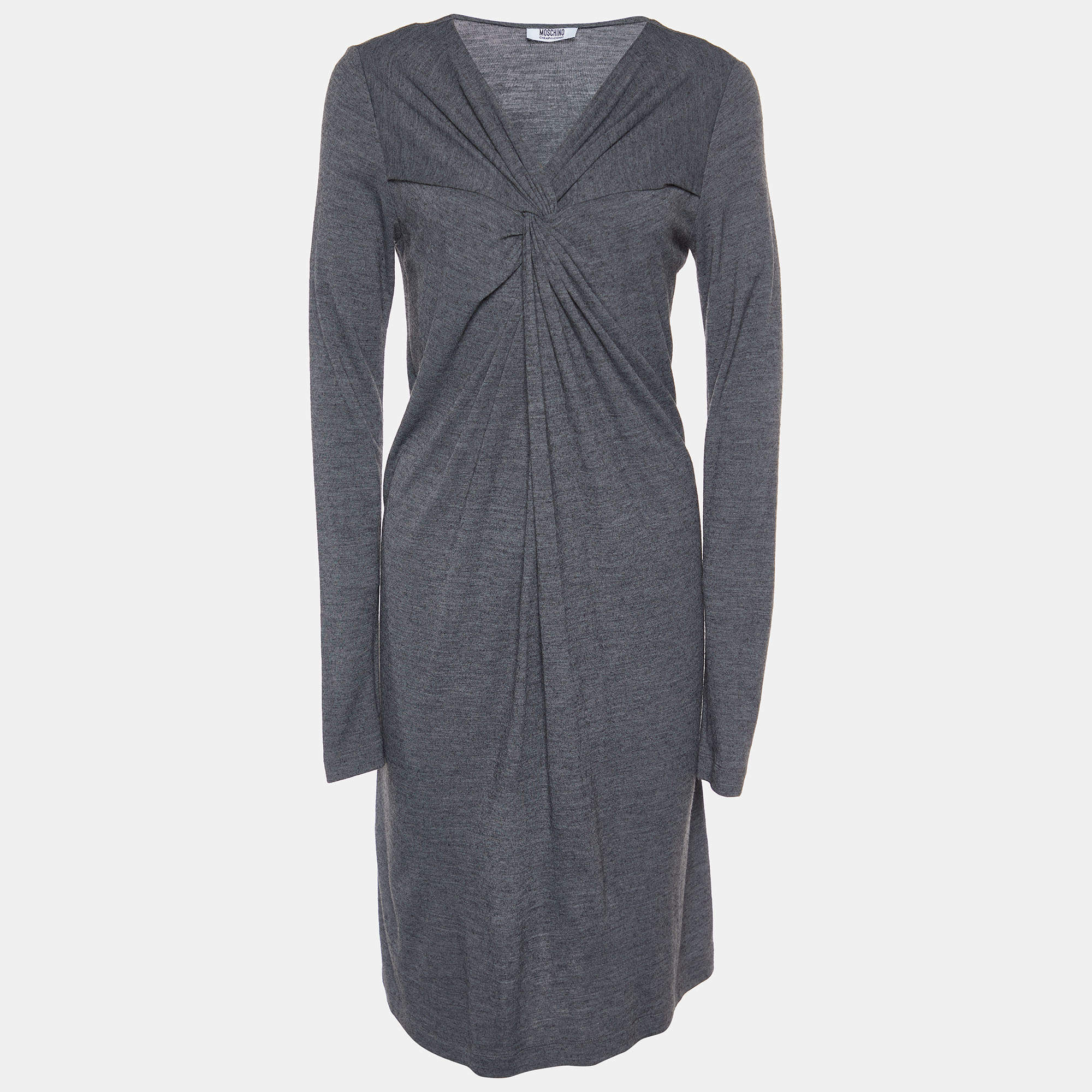 Pre Owned Moschino Cheap and Chic  Grey Wool Knot Detail Shift Dress M