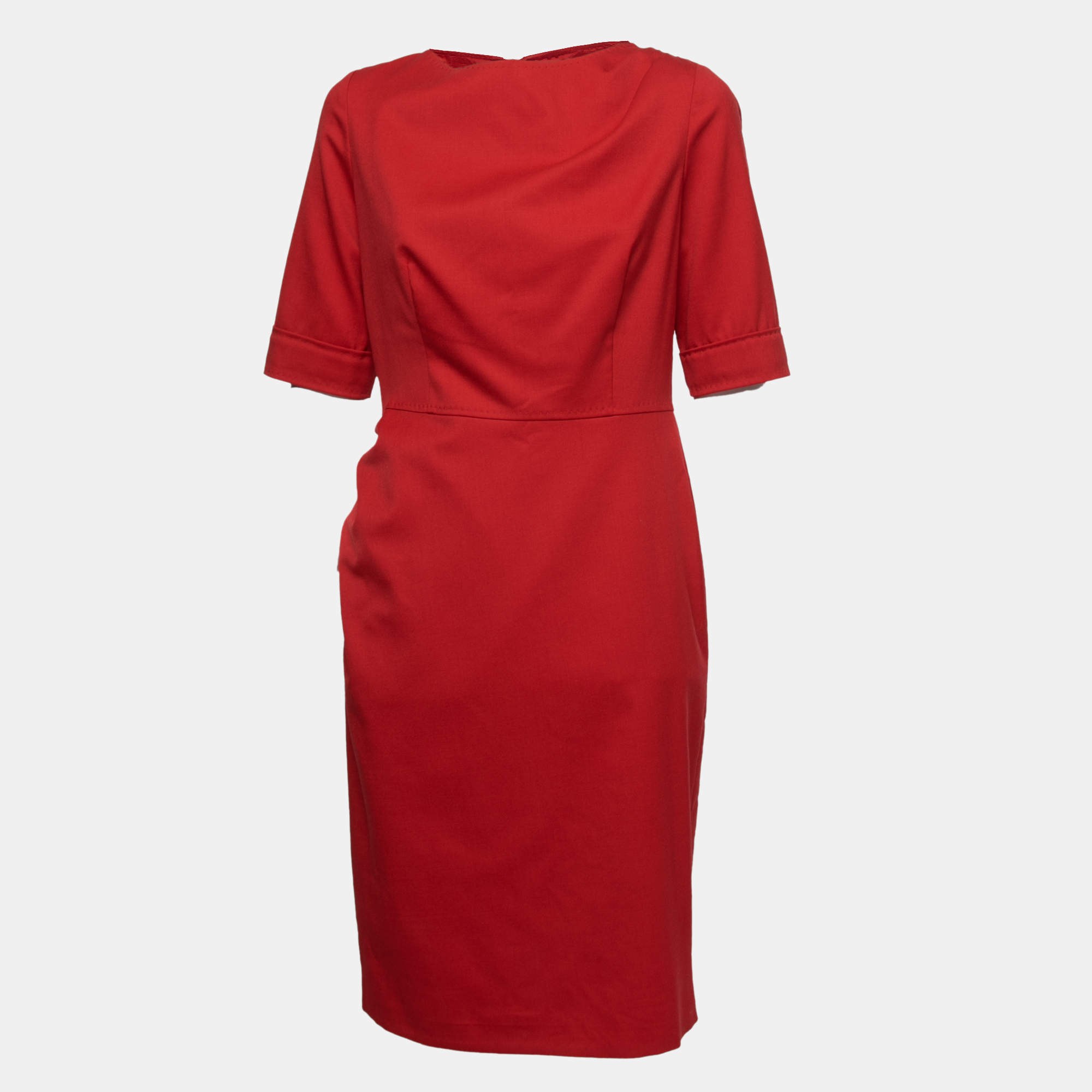 Pre Owned Moschino Cheap and Chic Red Wool Midi Dress M