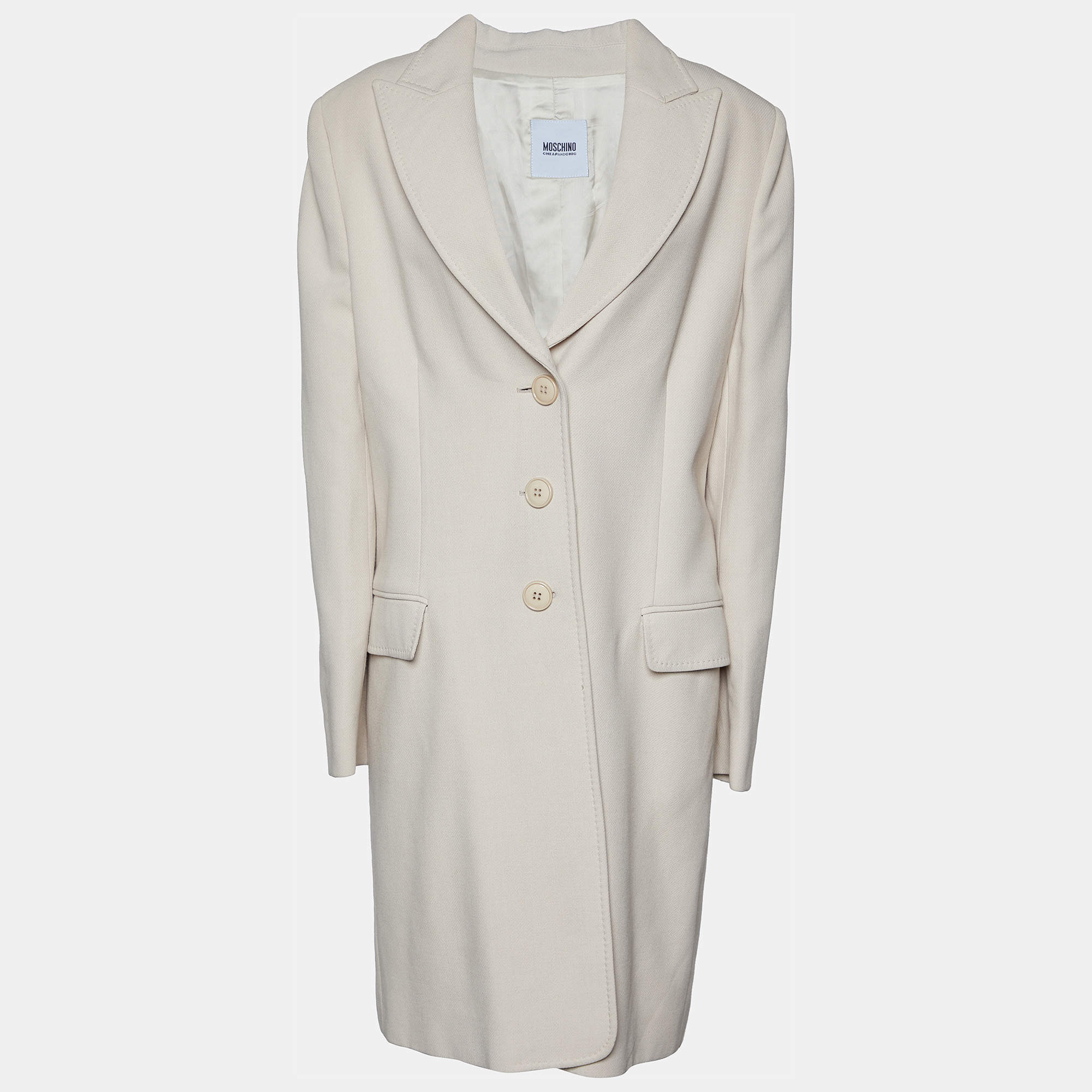 Pre Owned Moschino Cheap and Chic Ecru Wool Blend Button Front Coat L