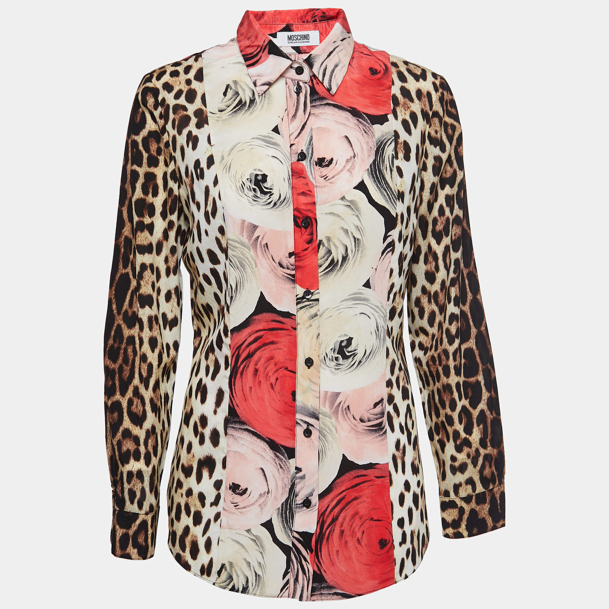 مملوكة مسبقًا Moschino Cheap and Chic Multicolor Printed Silk Button Front Full Sleeve Shirt Blouse M