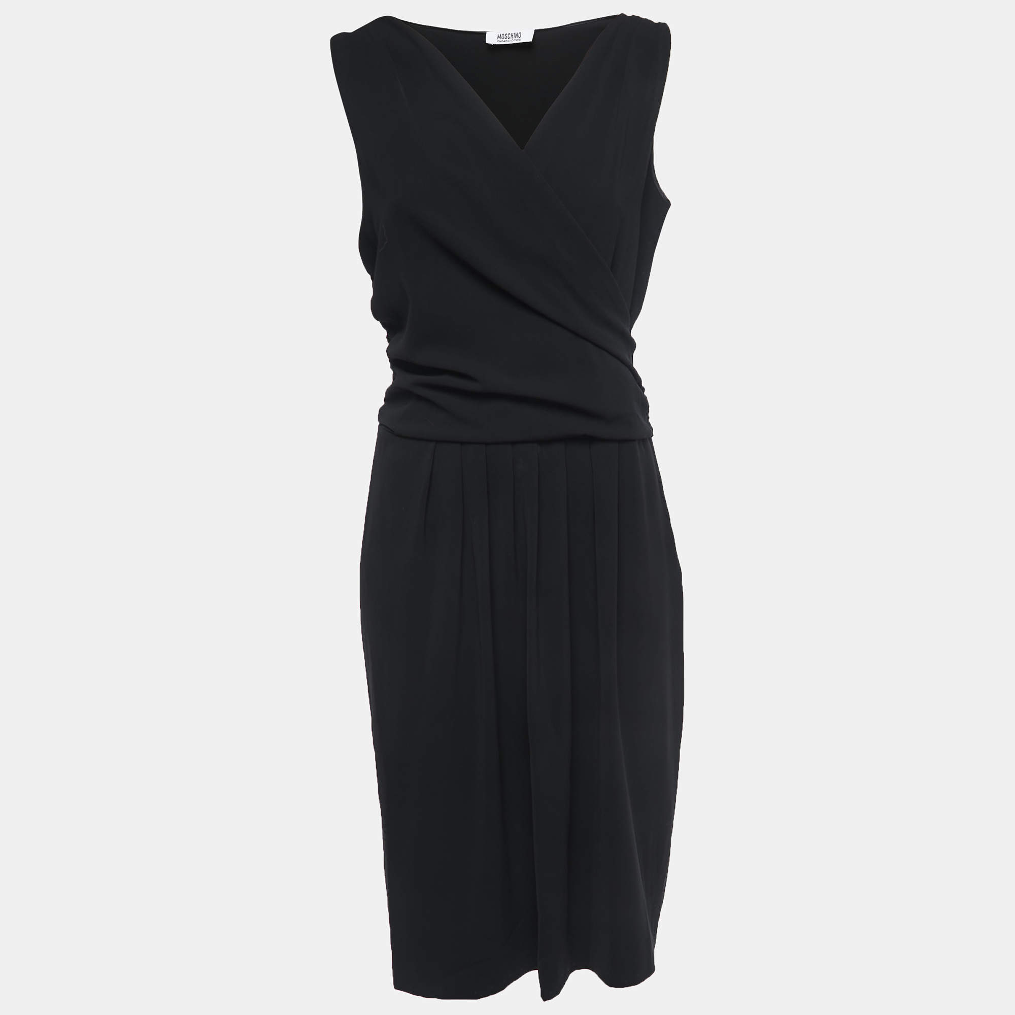 Pre Owned Moschino Cheap and Chic Black Crepe Draped Sleeveless Short Dress M