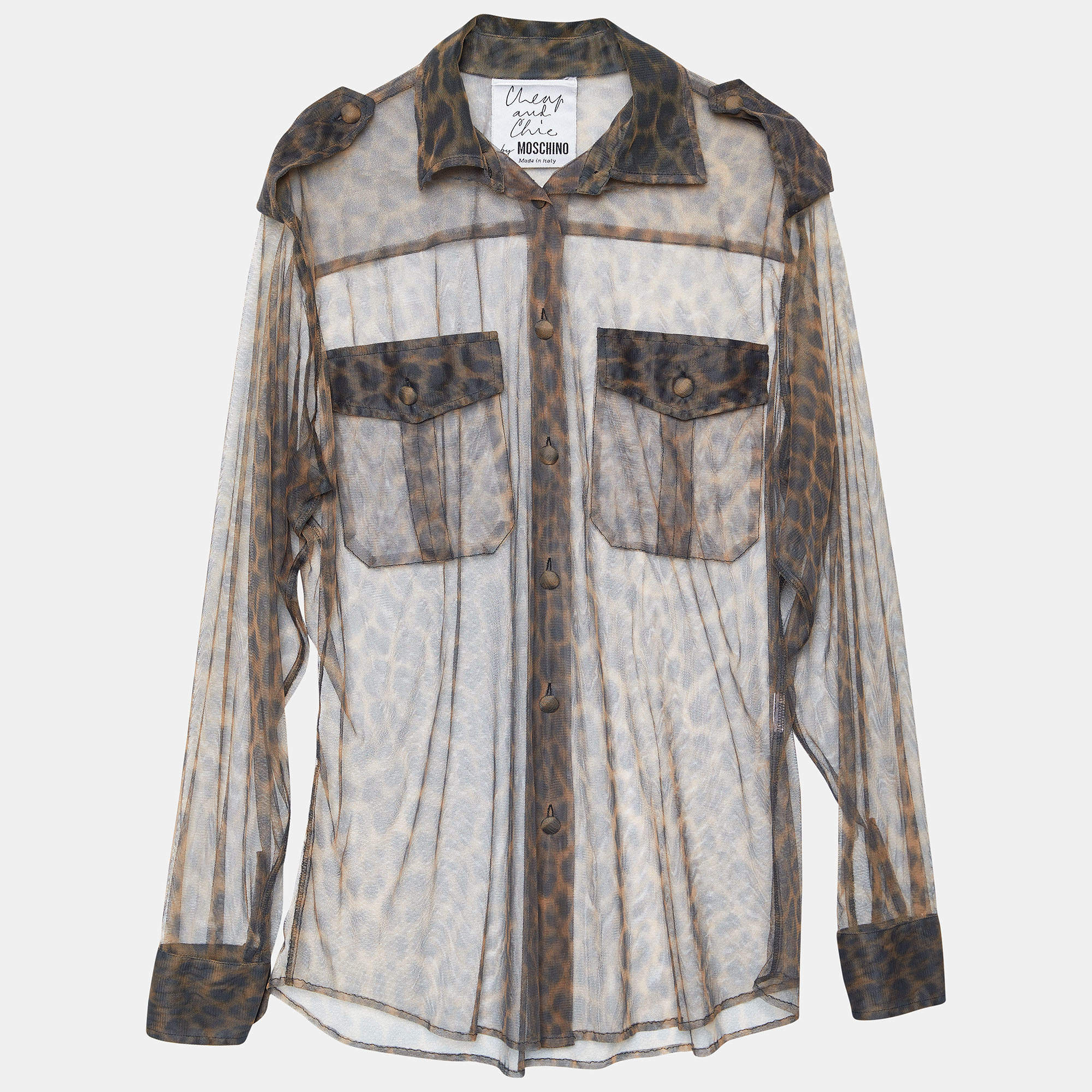 Pre Owned Moschino Cheap and Chic Brown Leopard Print Mesh Sheer Shirt M