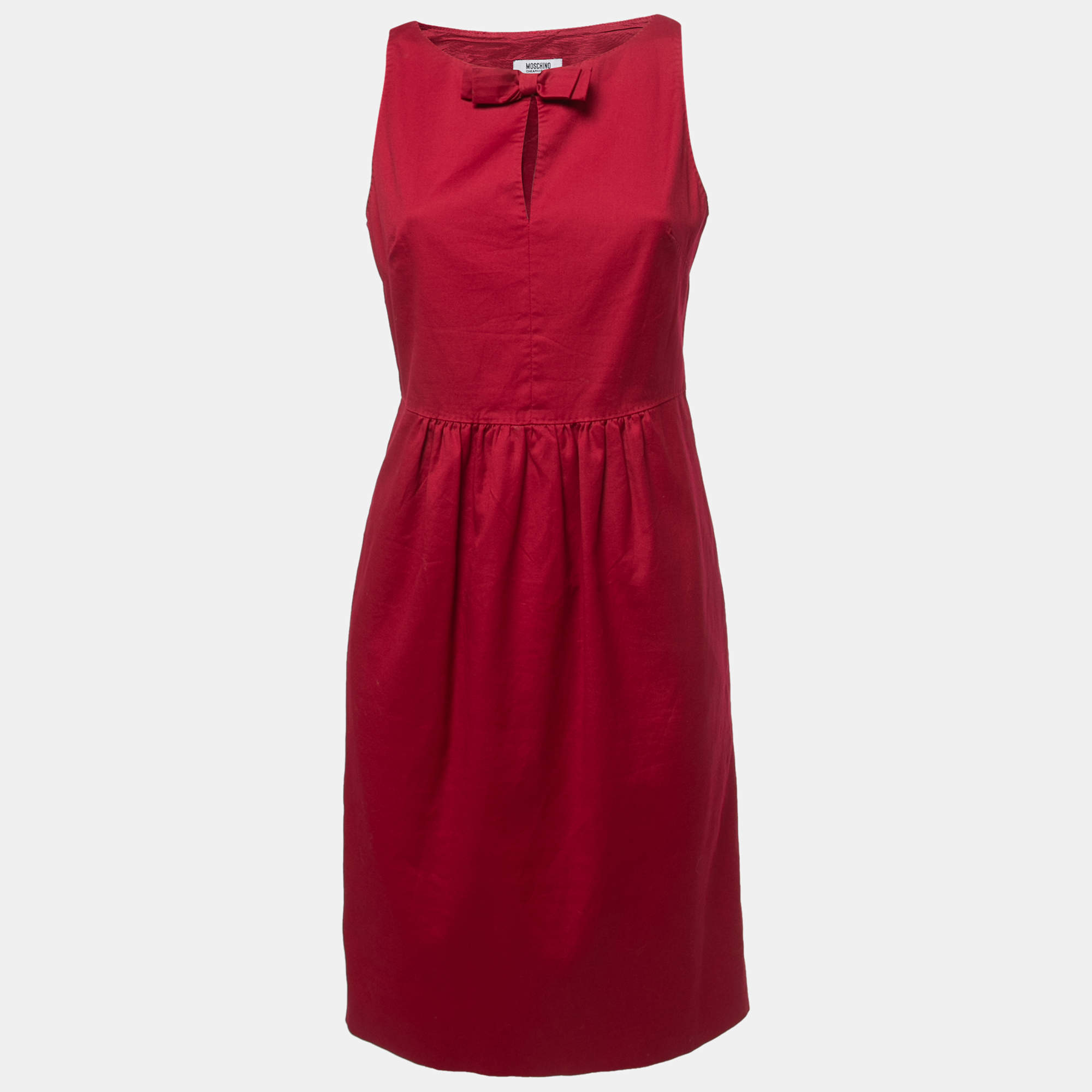 Pre Owned Moschino Cheap and Chic Burgundy Cotton Sleeveless Midi Dress M