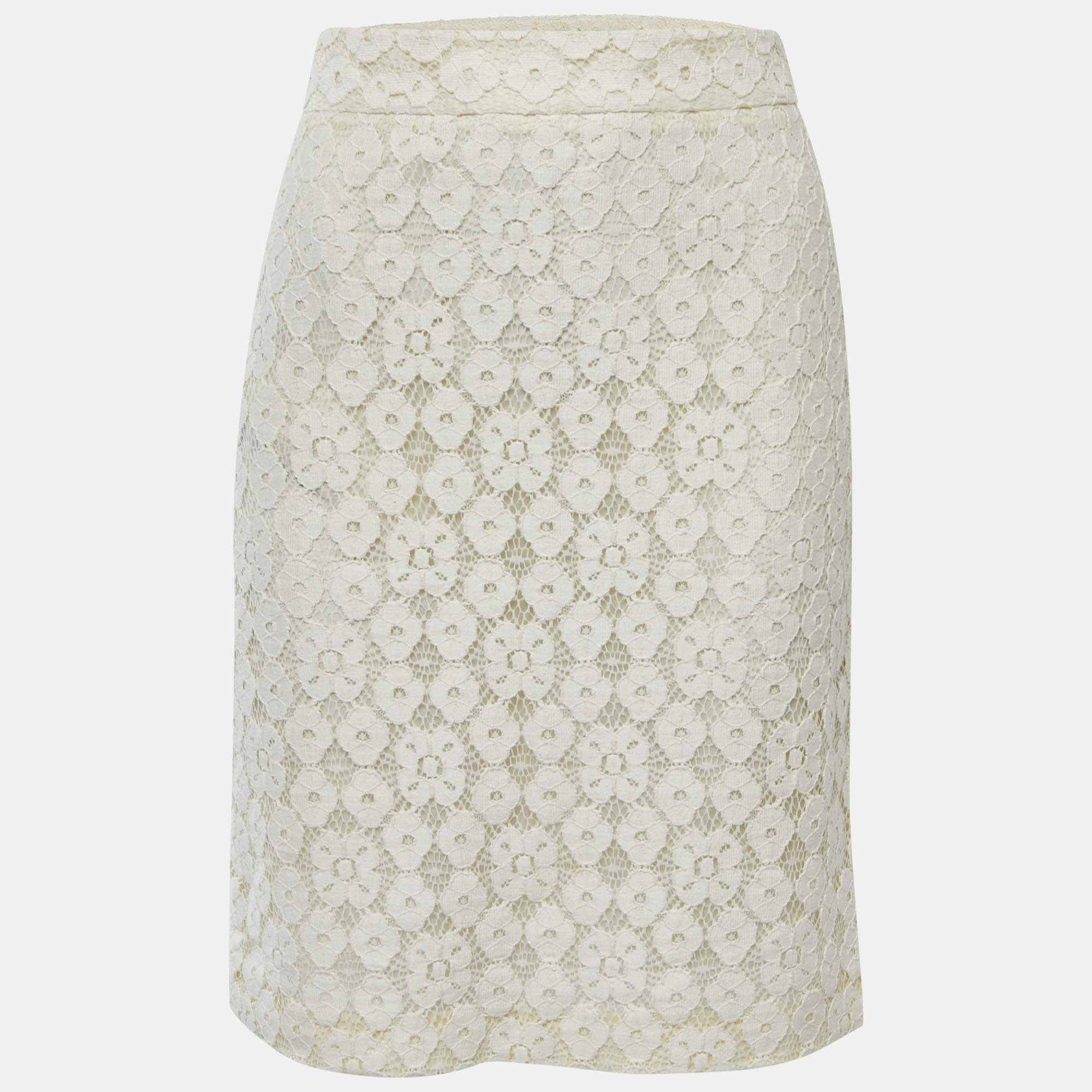 Pre Owned Moschino Cheap and Chic Cream Lace Knee Length Skirt M