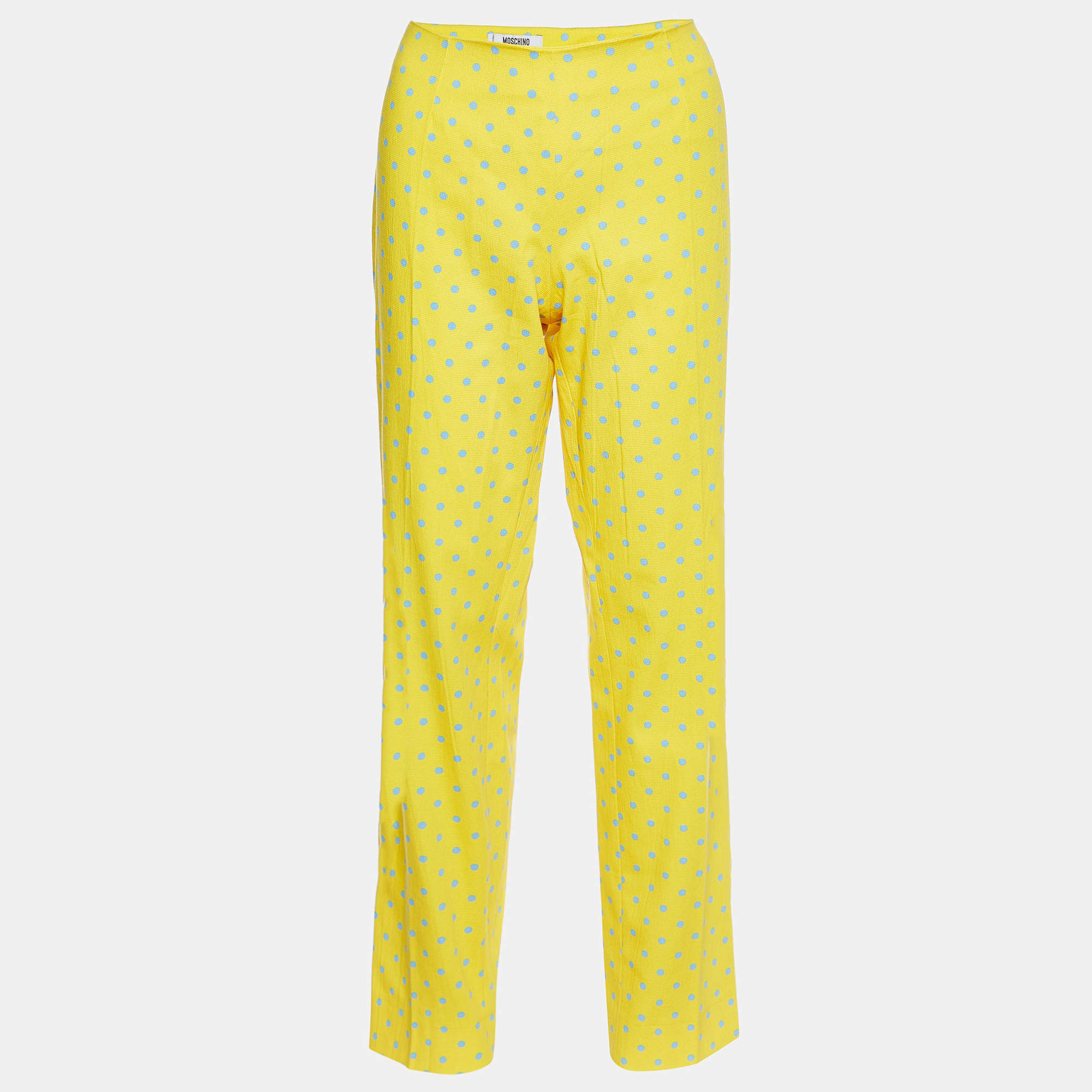 Pre Owned Moschino Cheap and Chic Yellow Polka Dot Printed Pants L