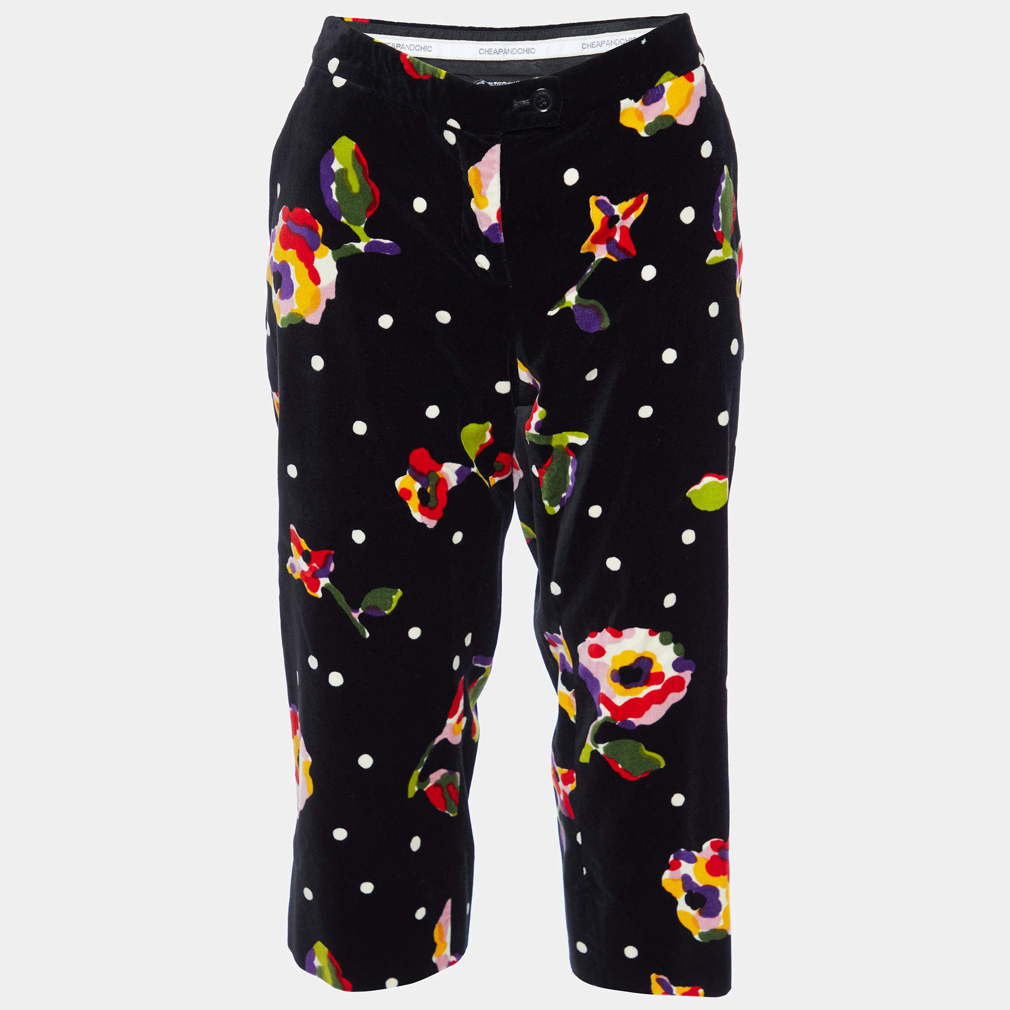 Moschino Cheap and Chic Black Printed Velvet Capri Pants M