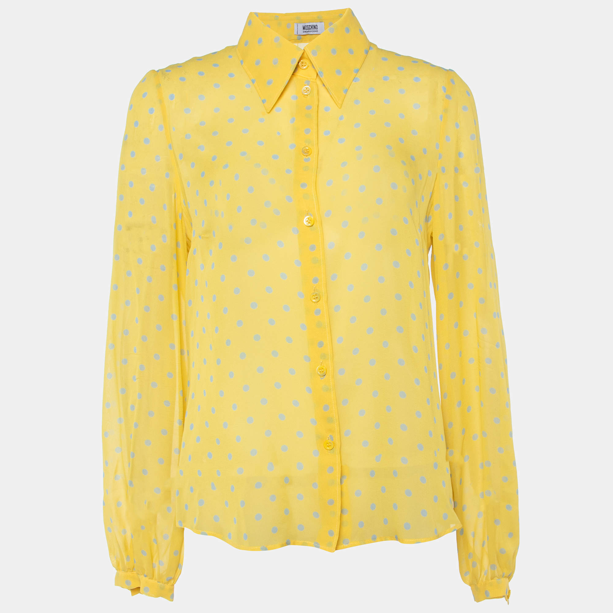 Moschino Cheap and Chic Yellow Polka Dot Printed Silk Shirt L