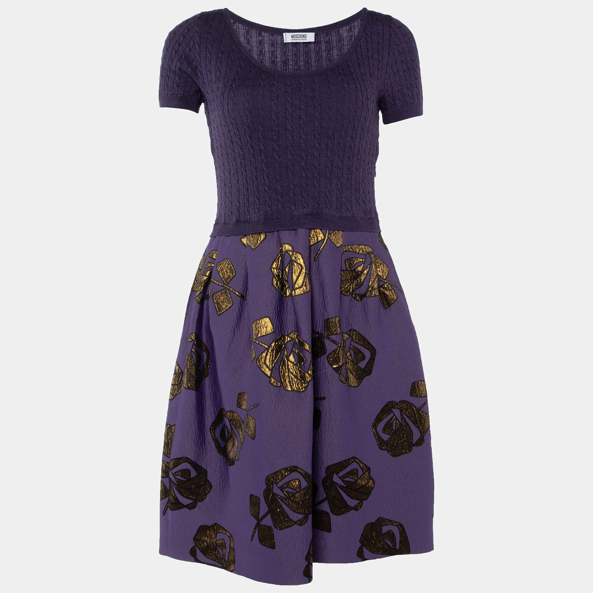 Pre Owned Moschino Cheap and Chic Purple Knit & Floral Lurex jacquard Mini Dress M
