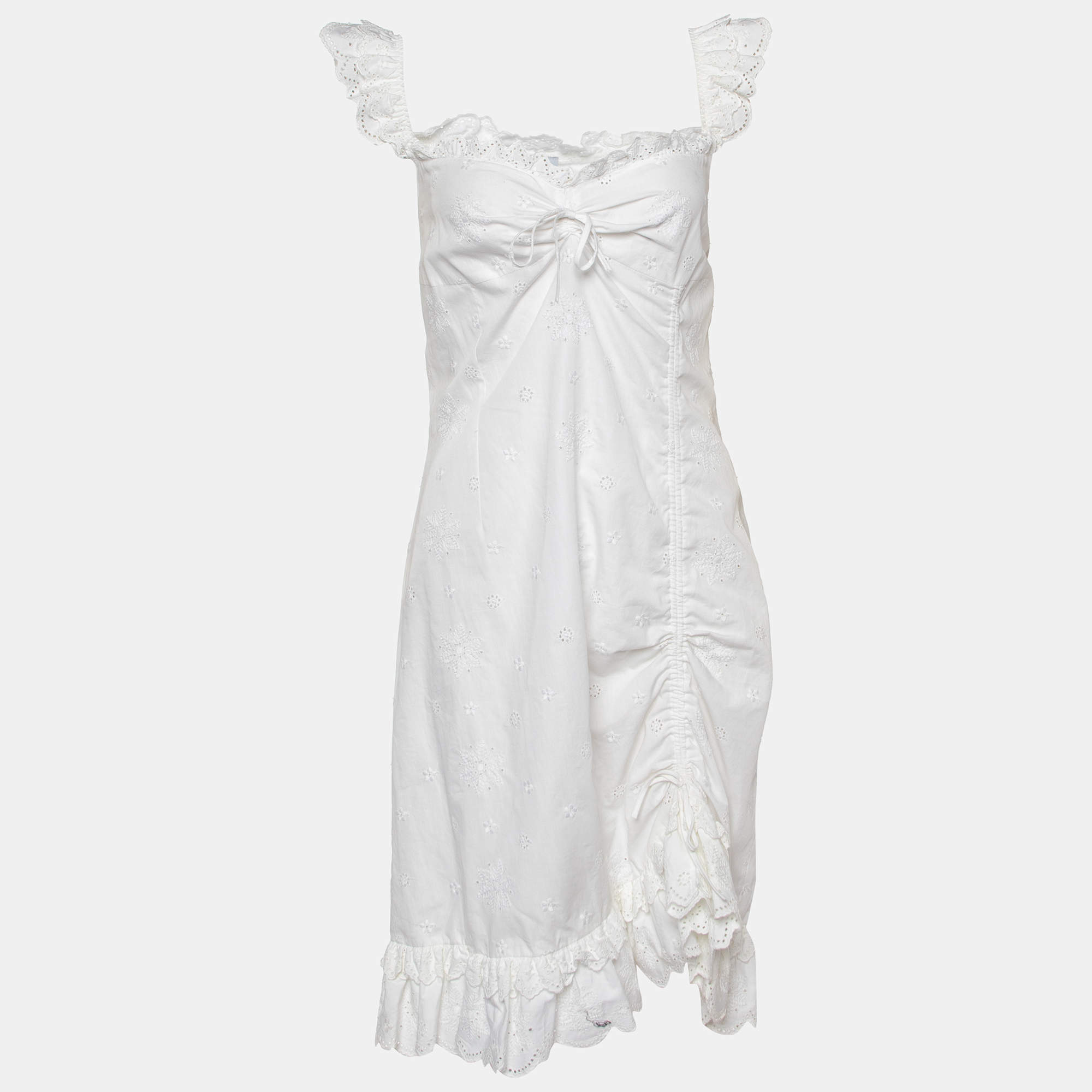 Pre Owned Moschino Cheap and Chic White Embroidered Cotton Mini Dress L