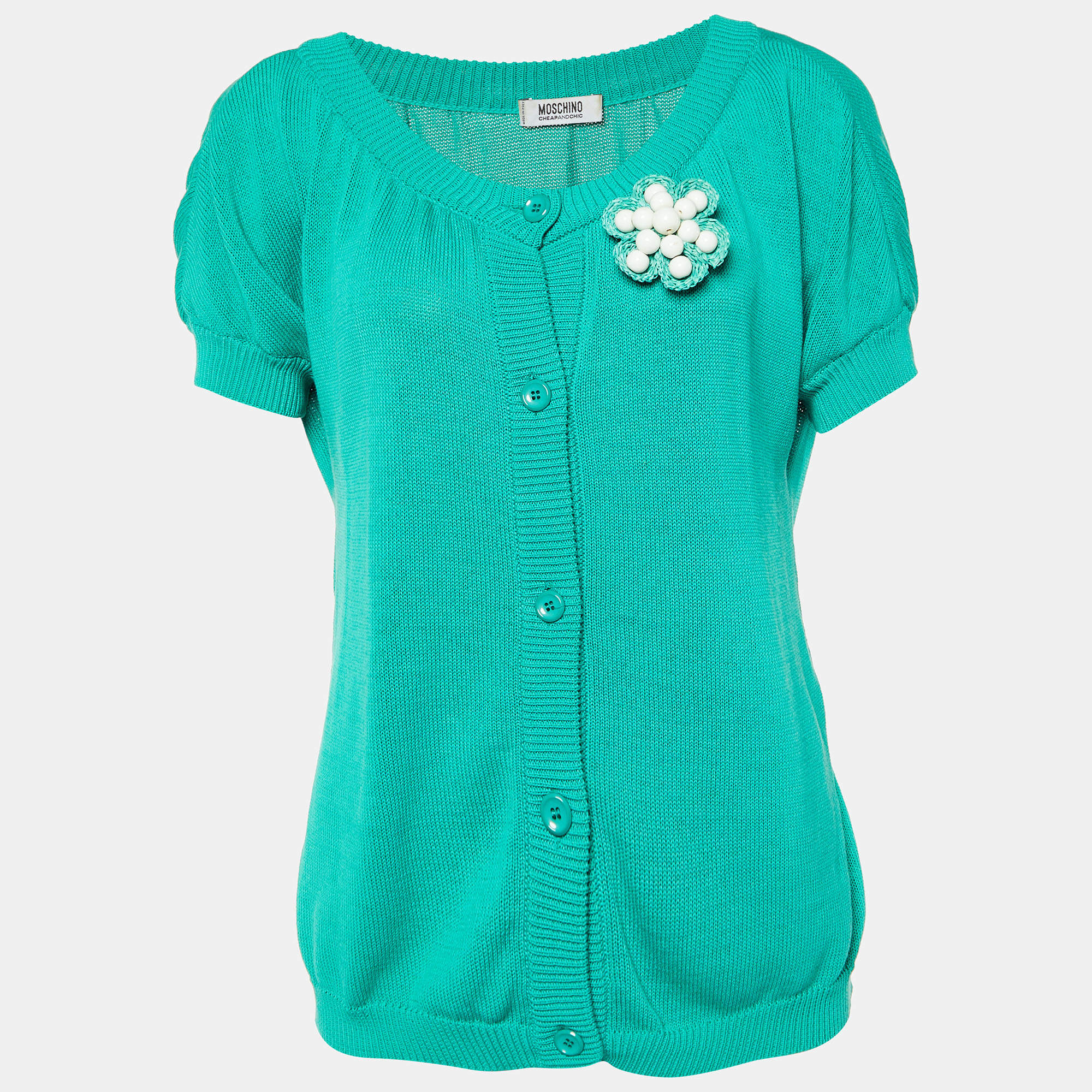 Moschino Cheap & Chic Green Beaded Detail Cardigan L