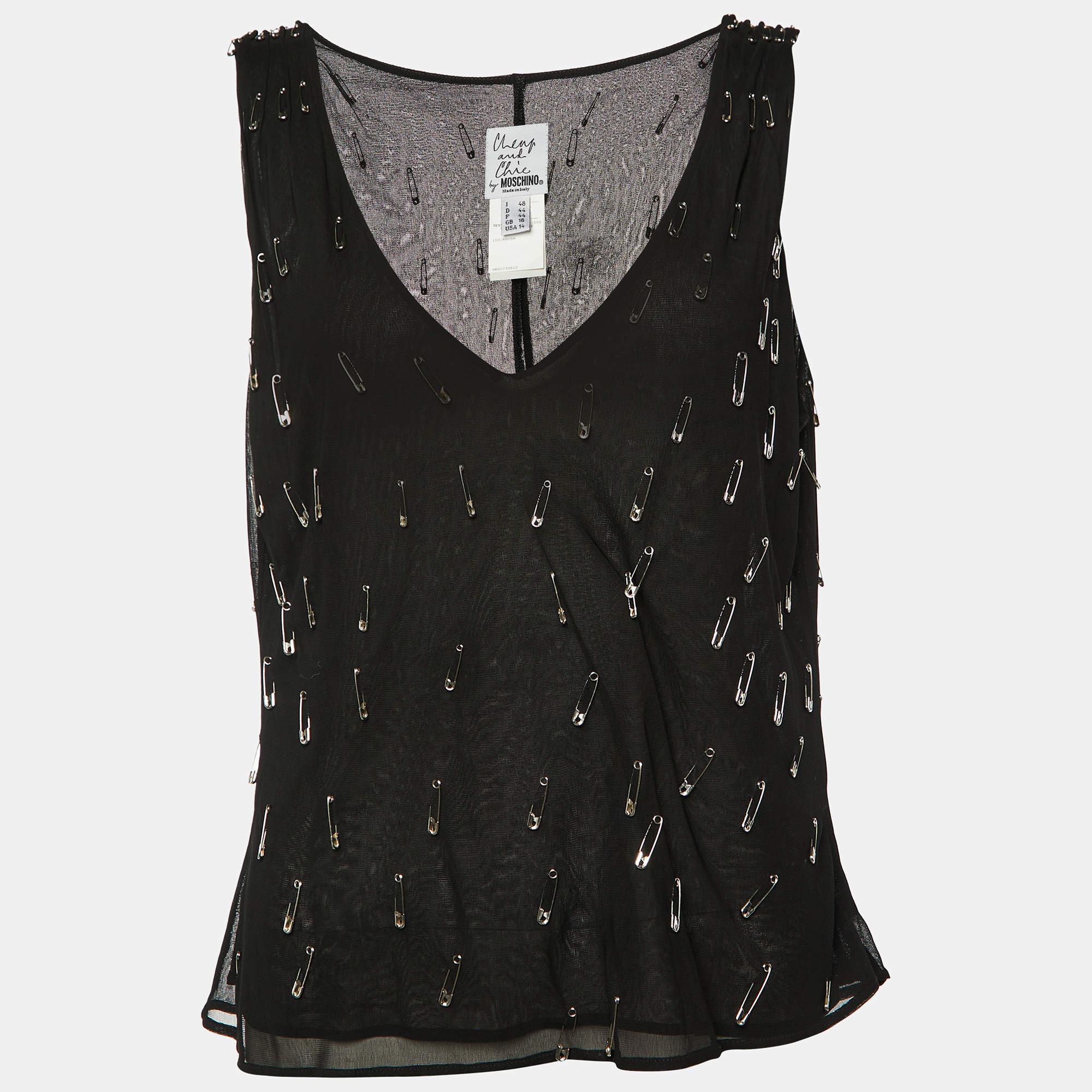 مملوكة مسبقًا Moschino Cheap and Chic Black Pinned Rayon Sleeveless Blouse M