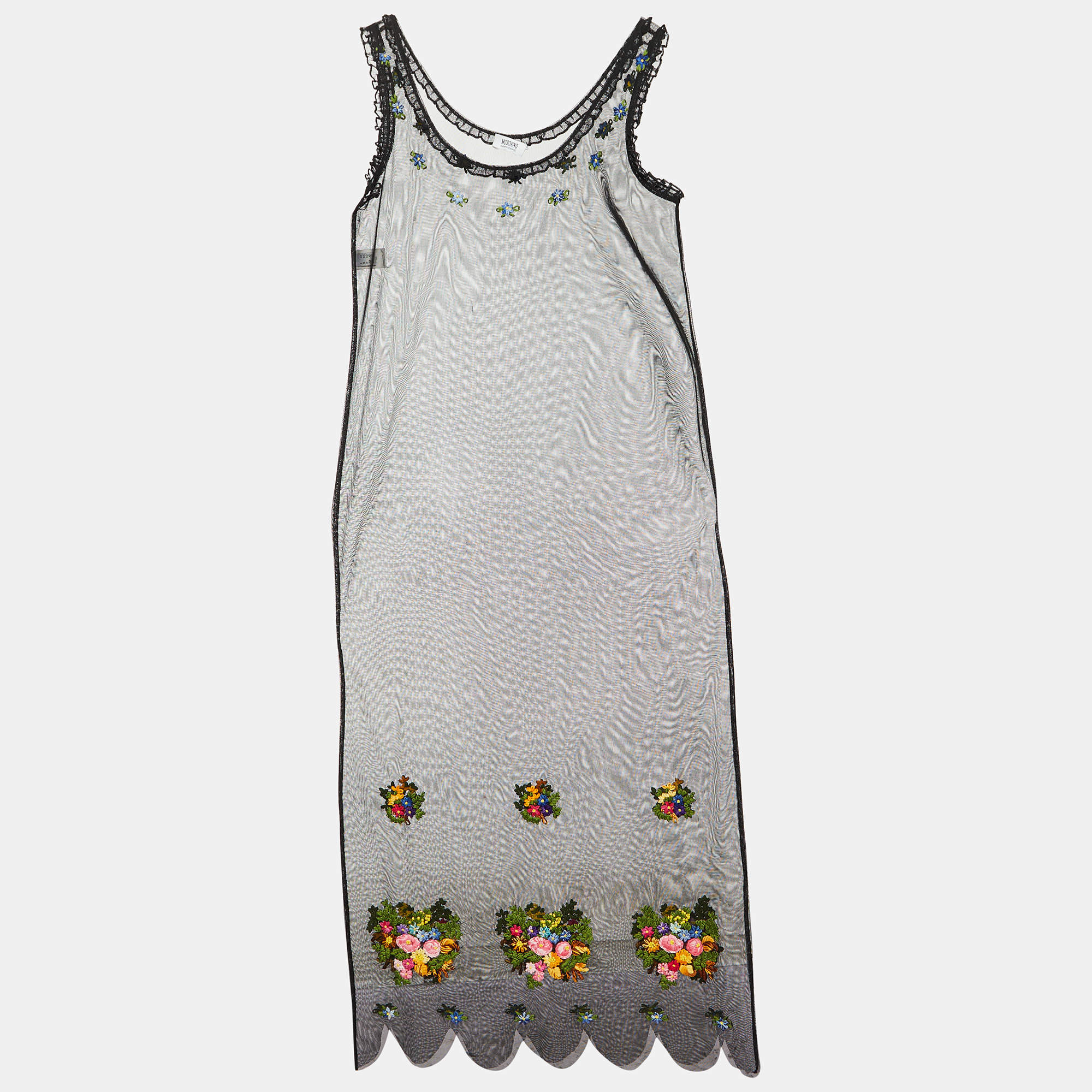 مملوكة مسبقًا Moschino Cheap and Chic Black Embroidered Tulle Sleeveless Maxi Dress M