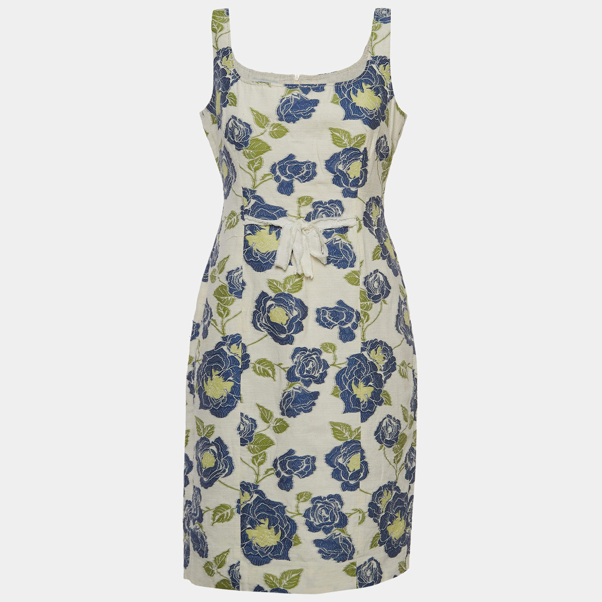 Pre Owned Moschino Cheap and Chic Vintage White Floral Cotton Blend Jacquard Mini Dress M