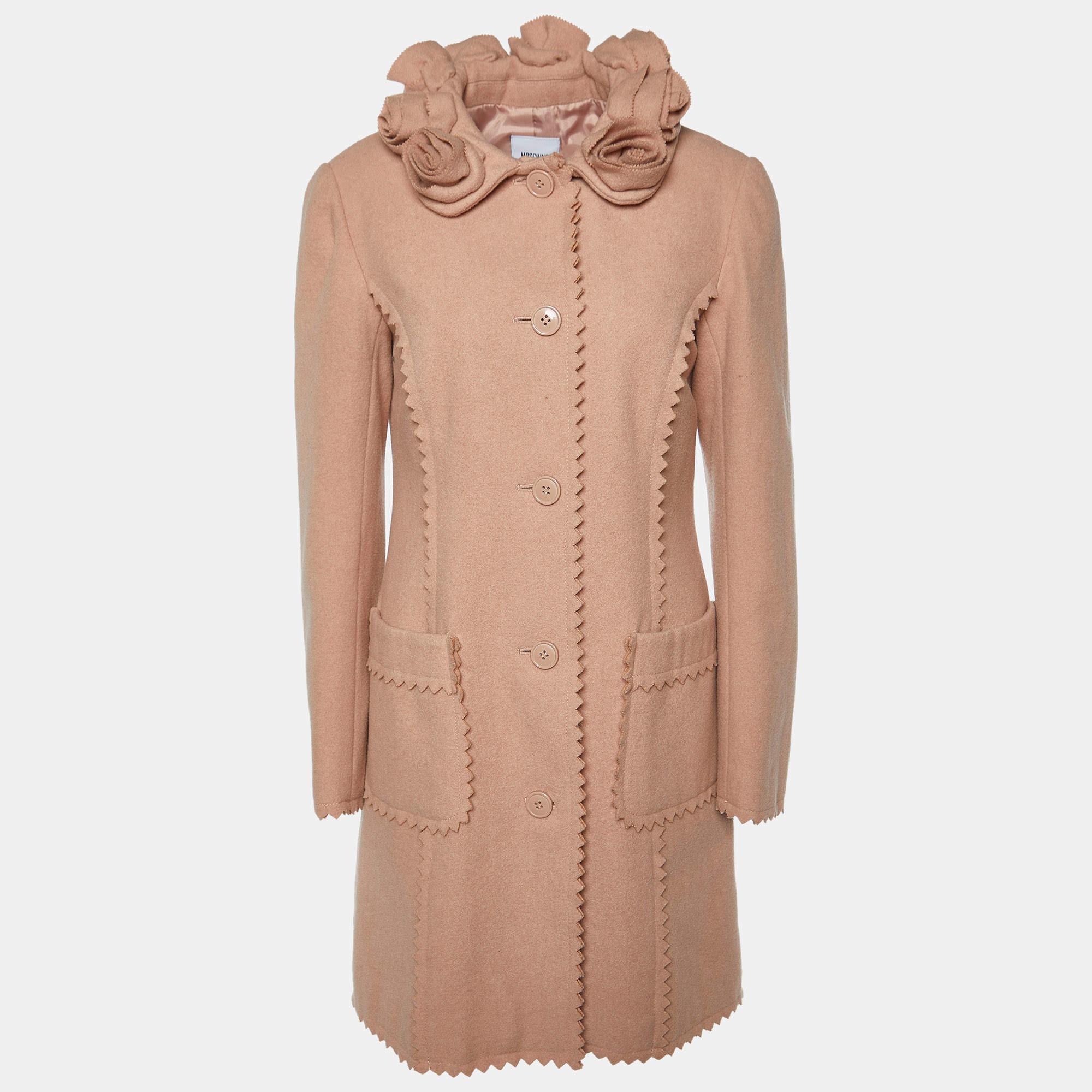 Pre Owned Moschino Cheap and Chic Pink Wool Rose Collar Detail Coat M