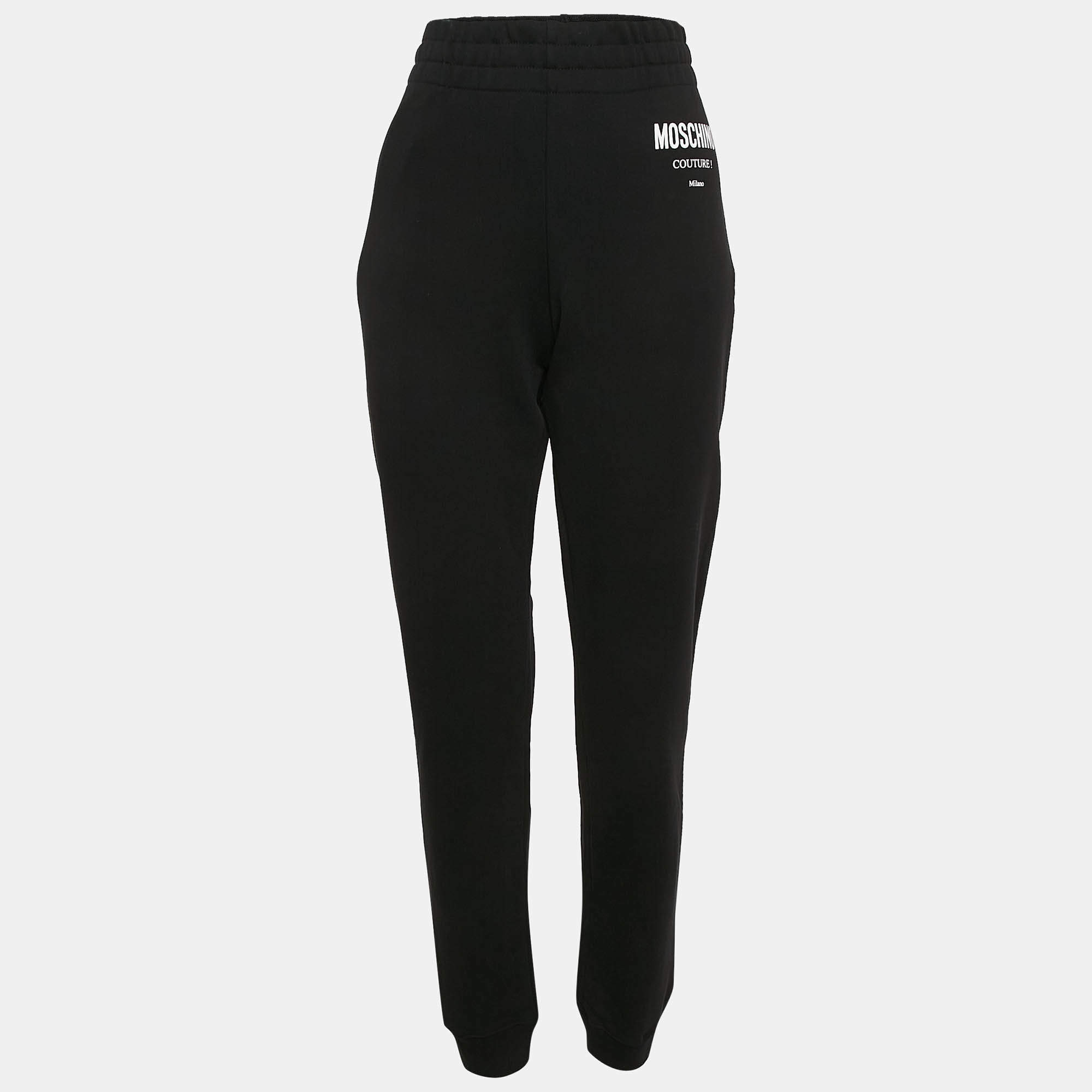Moschino Couture Black Logo Print Cotton Knit Joggers M
