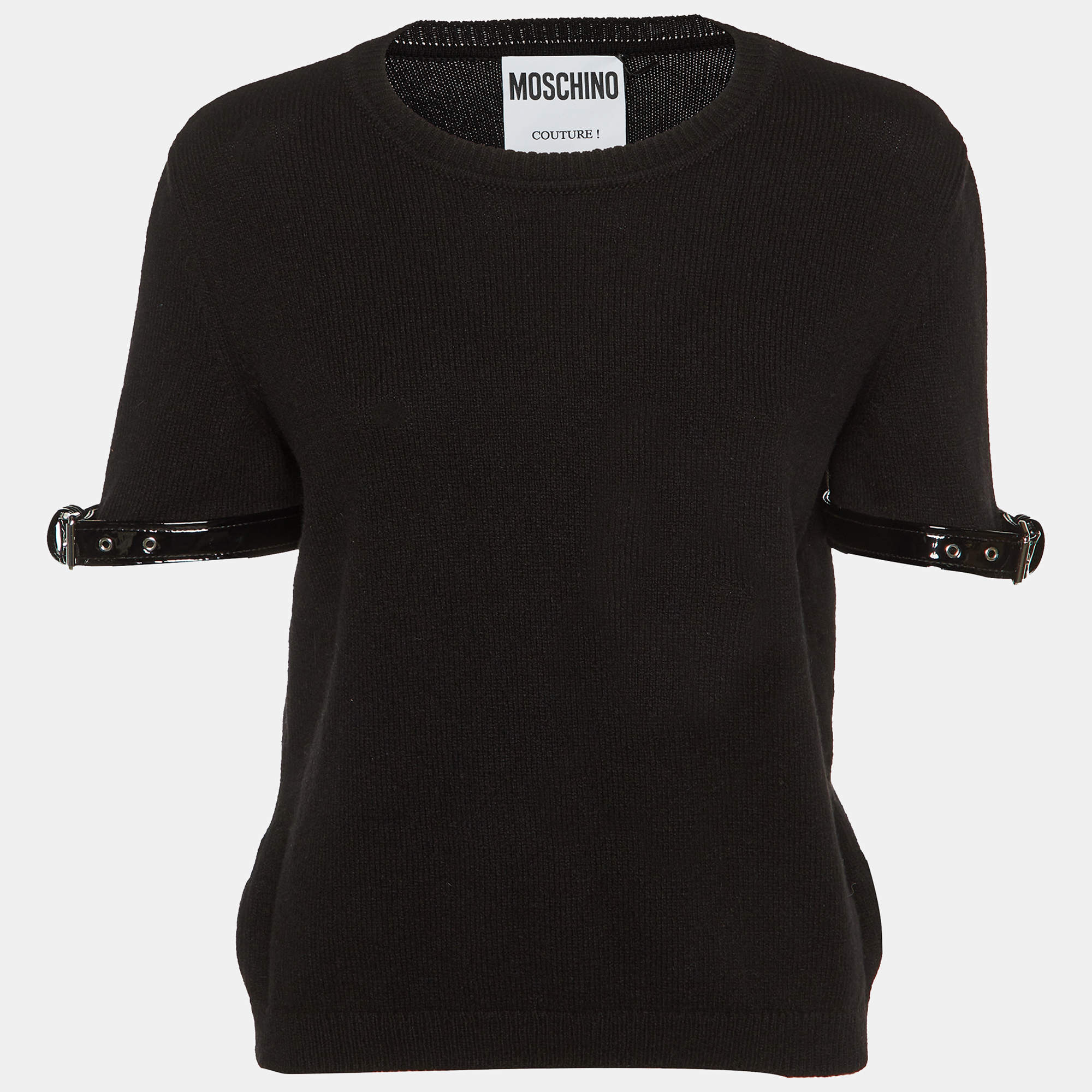 Moschino Couture Black Cashmere Belted Cuff Detail Jumper L