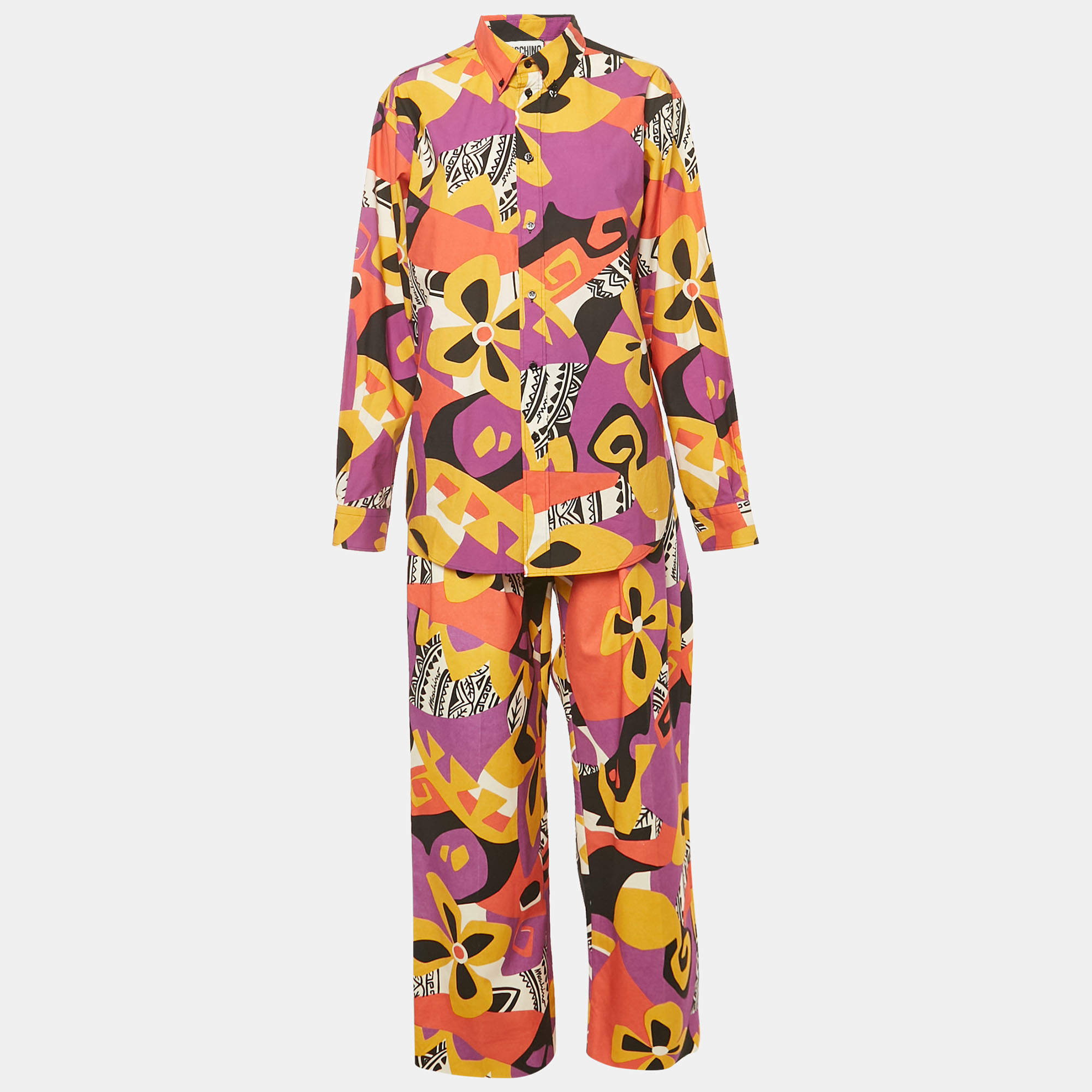 Pre Owned Moschino Couture  Multicolor Floral Print Cotton Shirt and Pants Set L