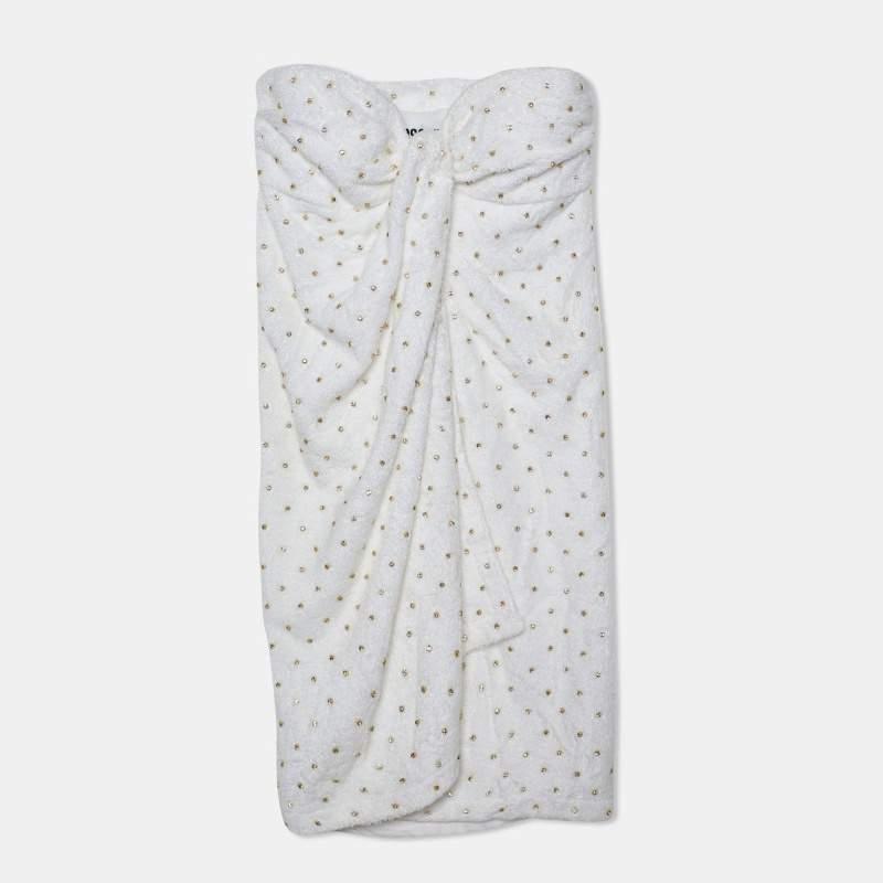 Pre Owned Moschino Couture White Stud Embellished Terry Cotton Strapless Towel Dress S