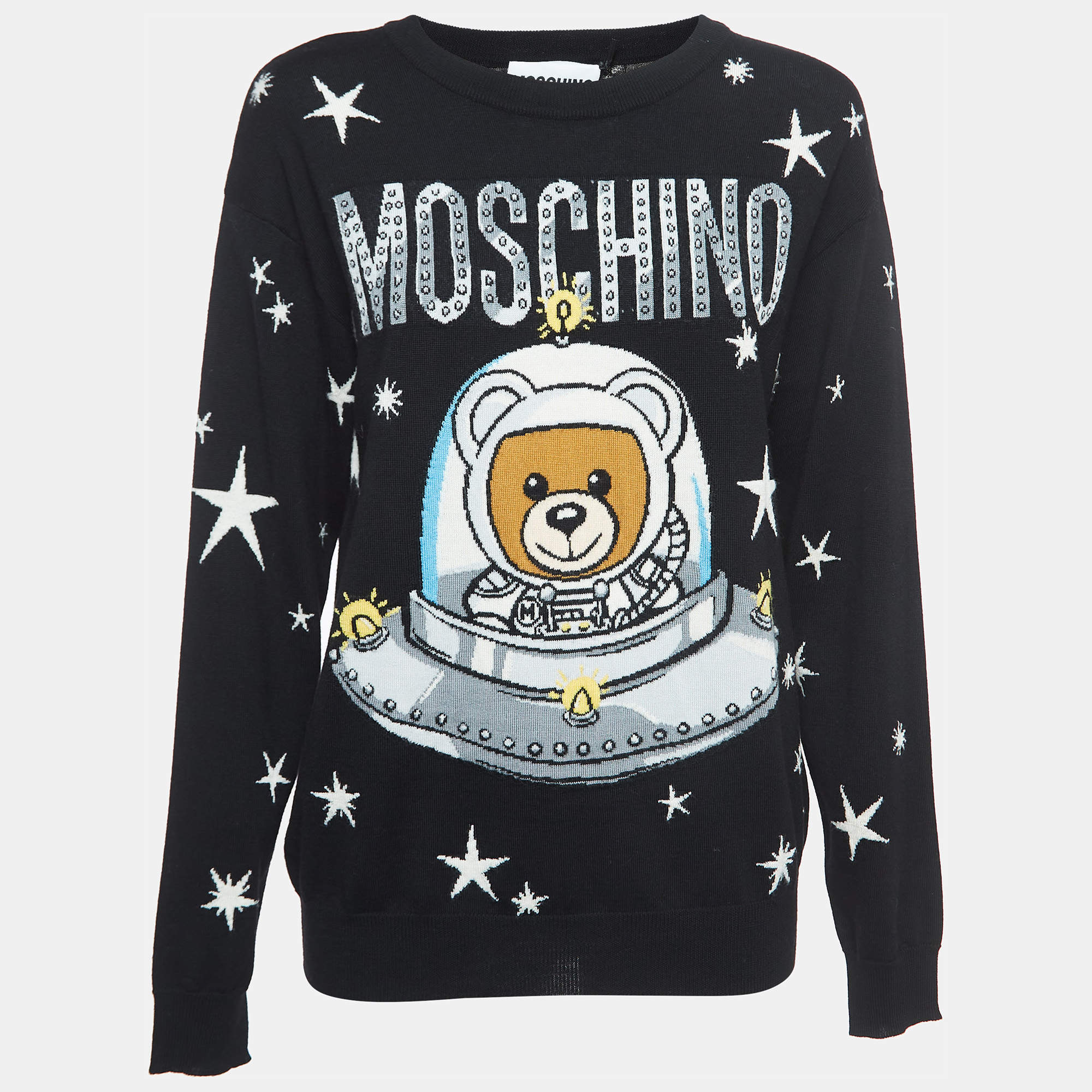 Moschino Couture Black Space Teddy Bear Wool Sweater XS