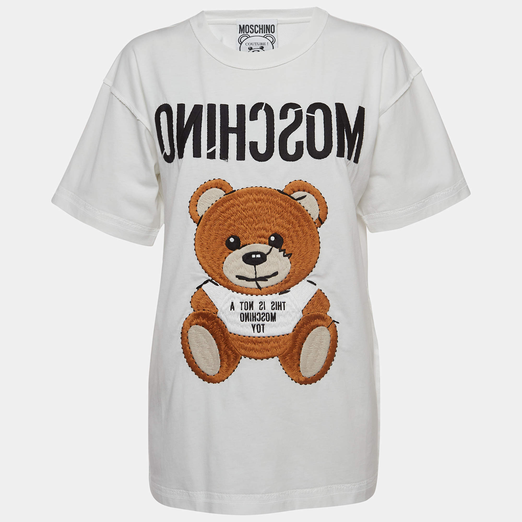 Moschino Couture White Embroidered Teddy Bear Cotton T-Shirt XS