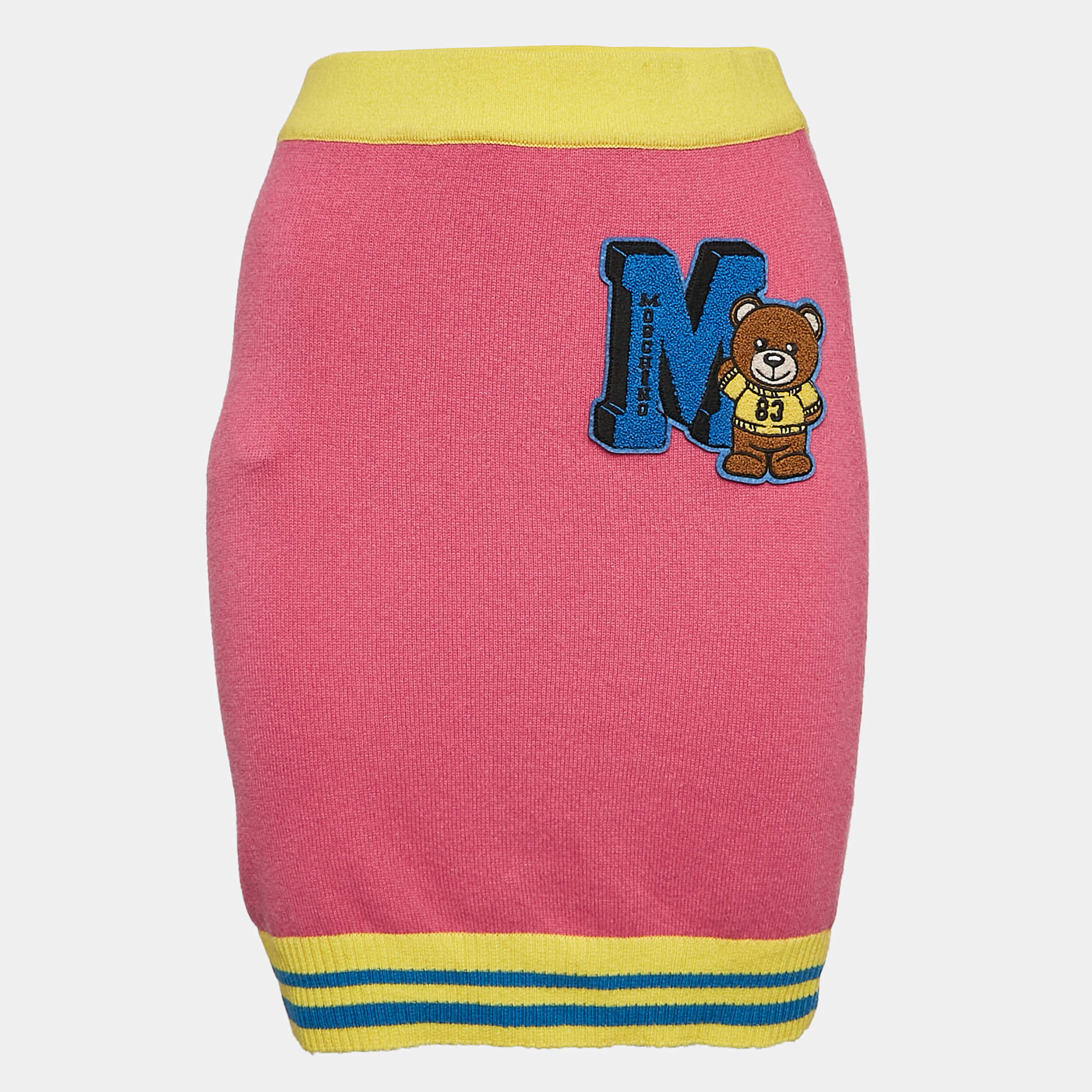 Pre Owned Moschino Couture Pink Embroidered Knit Mini Skirt M