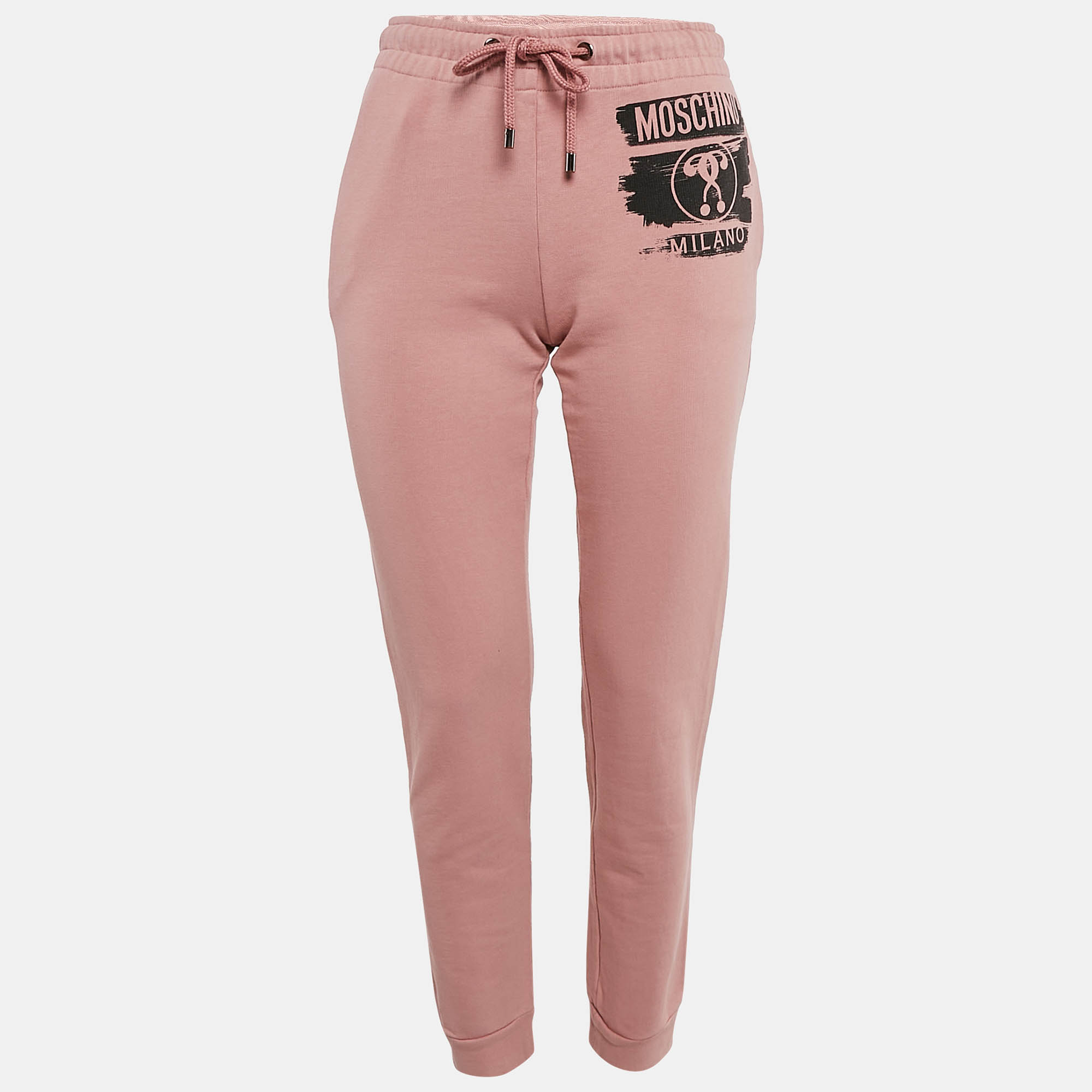 Moschino Pink Logo Print Cotton Sweatpants S