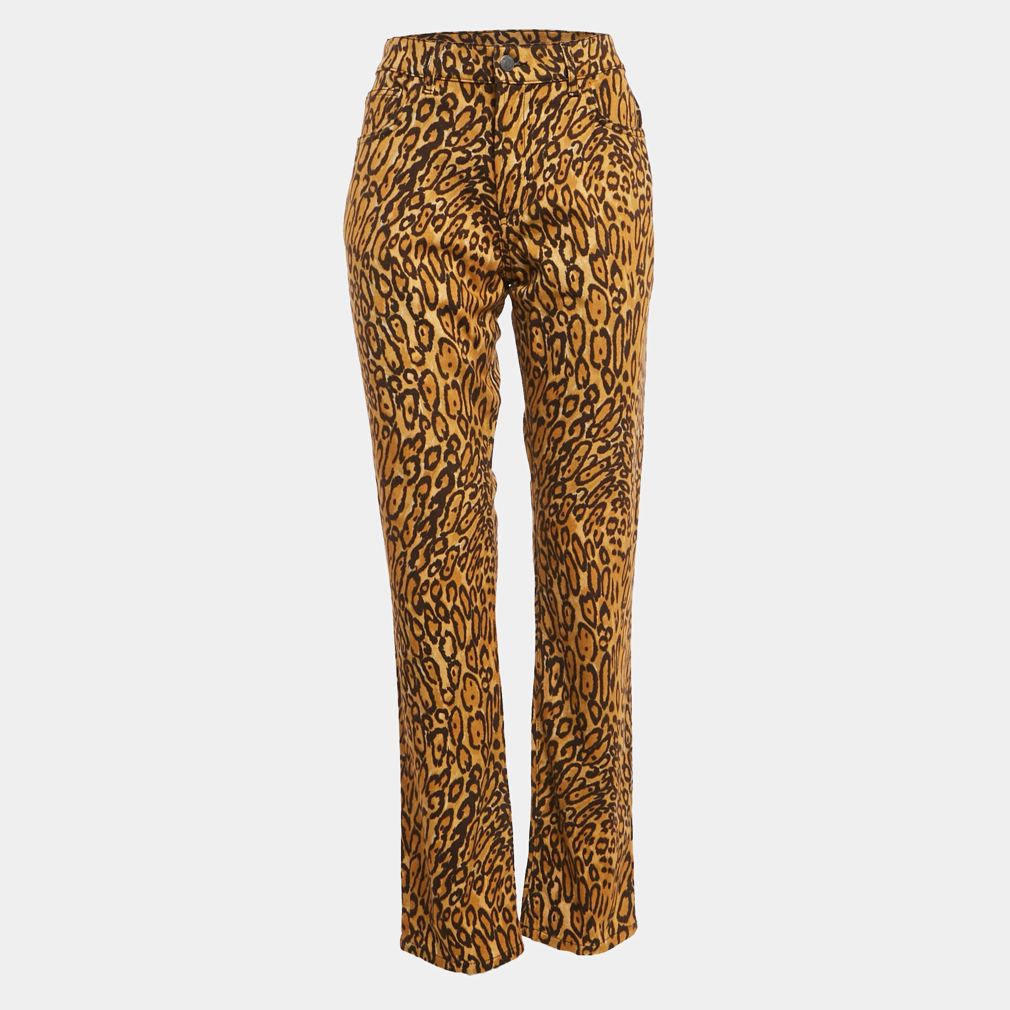 Pre Owned Moschino Couture Brown Leopard Print Cotton Pants L