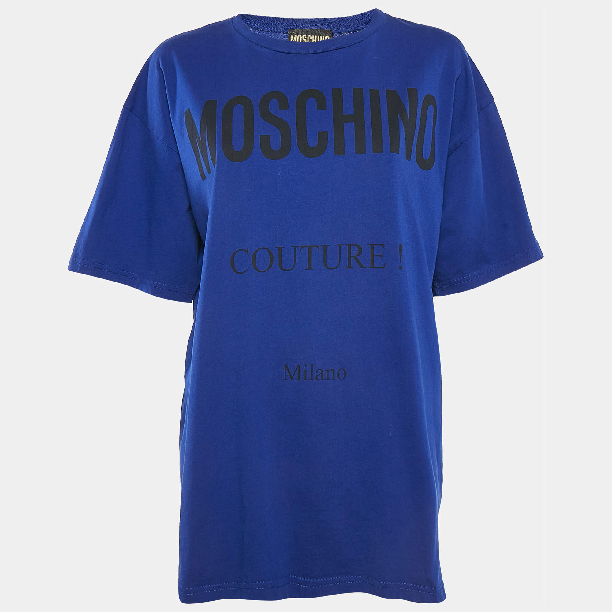 Pre Owned Moschino Couture Blue Logo Print Jersey Loose Fit T-Shirt L