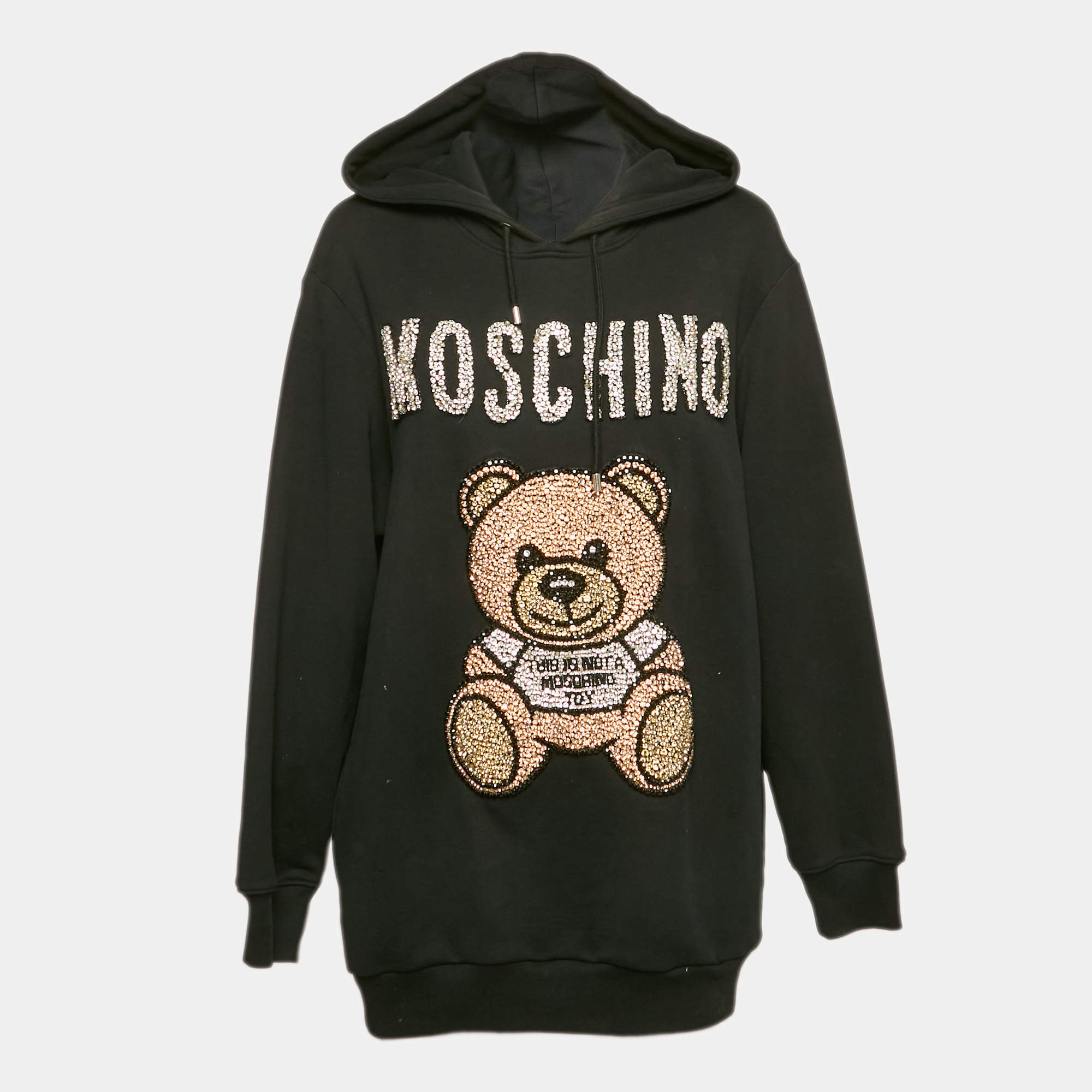 Pre Owned Moschino Couture Black Jewel Teddy Cotton Knit Hoodie S