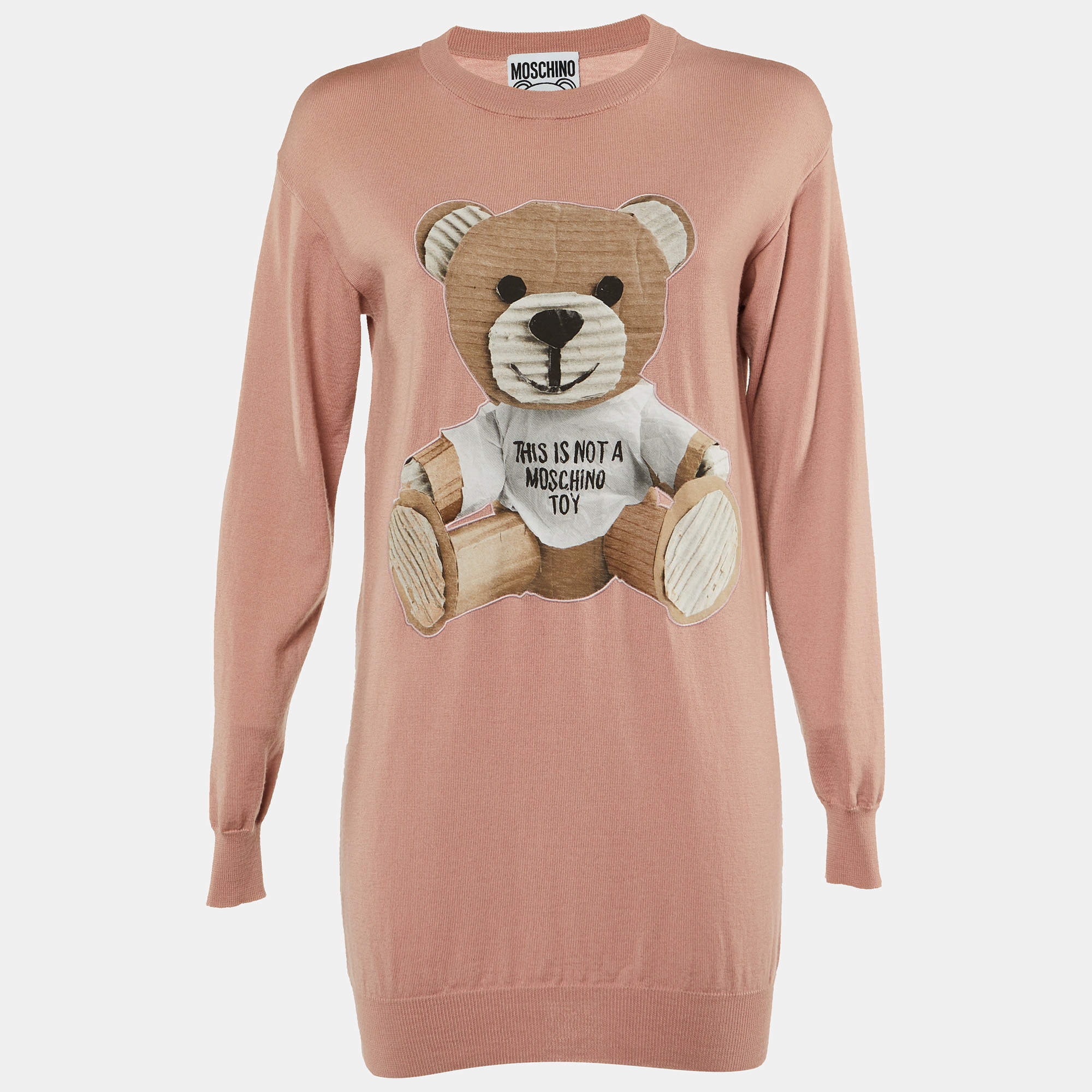 Moschino Pink Wool Embellished Teddy Bear Sweater XS