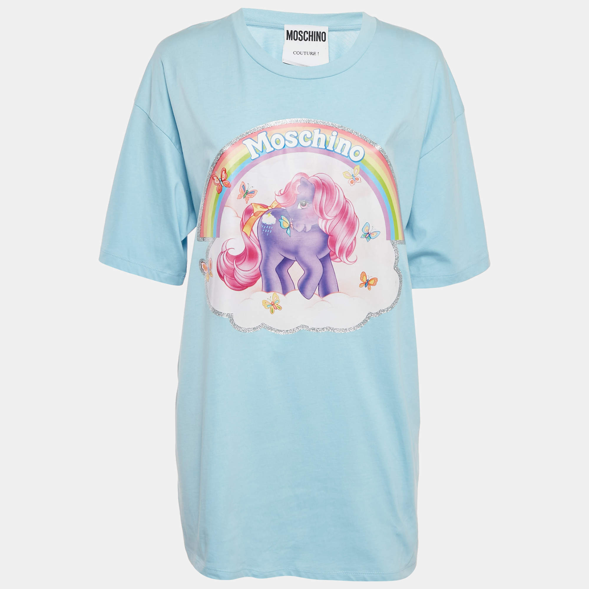 Pre Owned Moschino Couture Blue Little Pony Print Jersey T-Shirt M