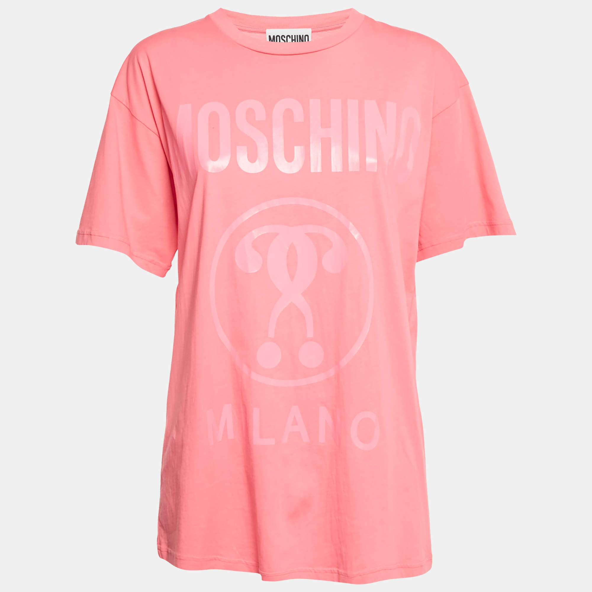 Pre Owned Moschino Couture Pink Logo Print Jersey T-Shirt XS
