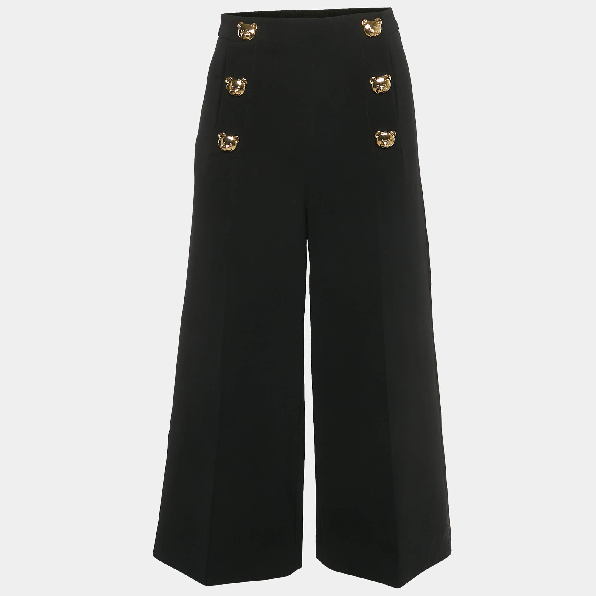 Pre Owned Moschino Couture Black Crepe Teddy Button Trousers S