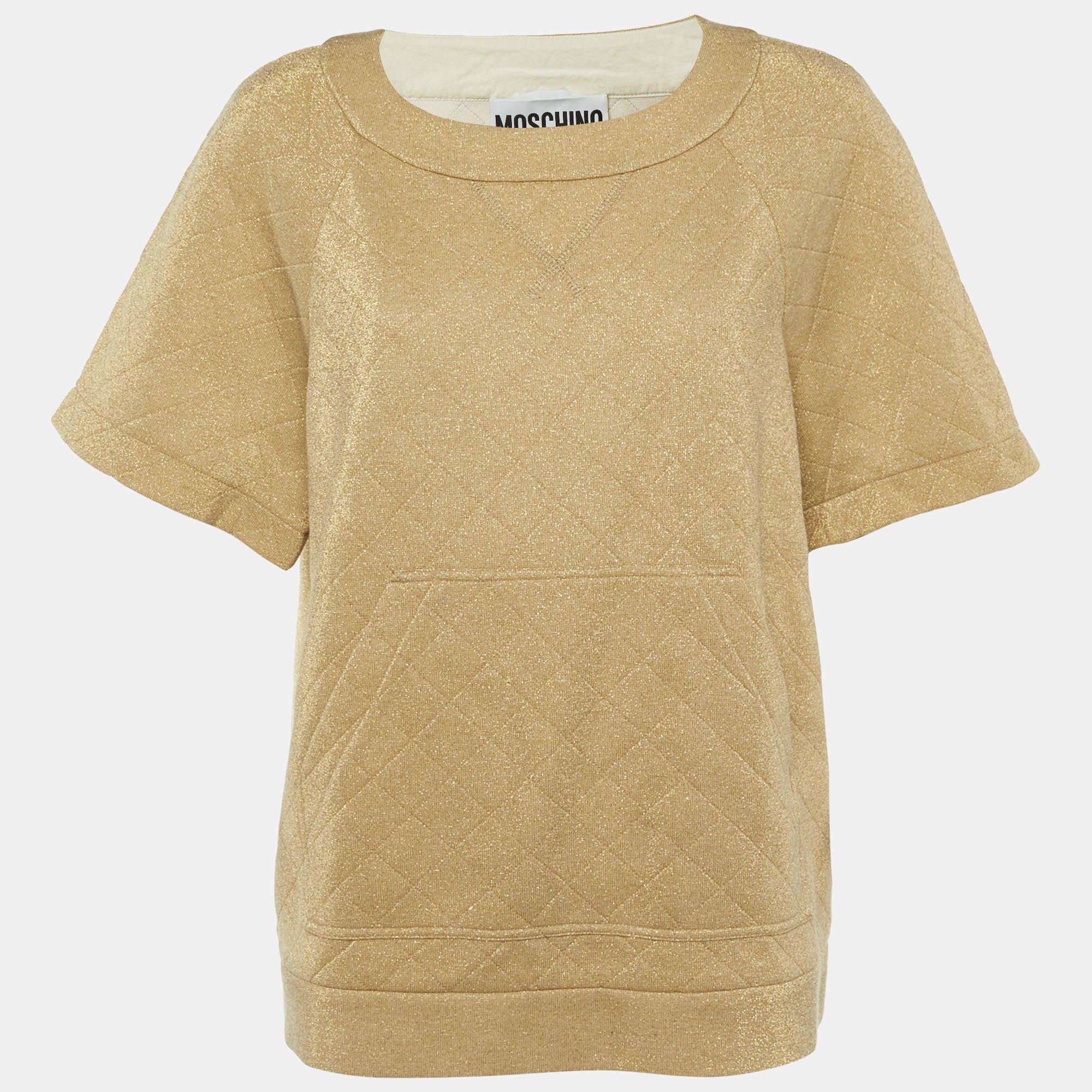 Pre Owned Moschino Couture Gold Metallic Quilted Knit Top M