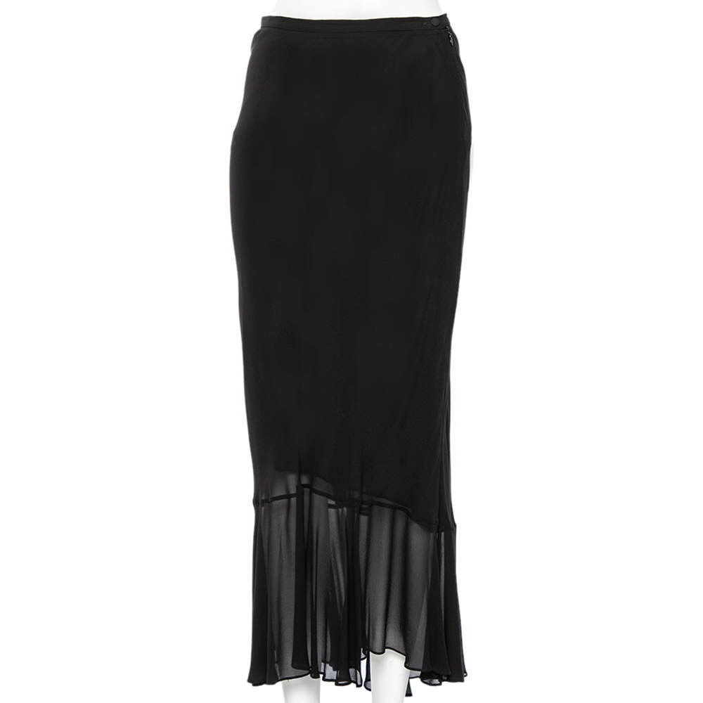 Pre Owned Moschino Couture Black Chiffon Flared Hem Maxi Skirt M