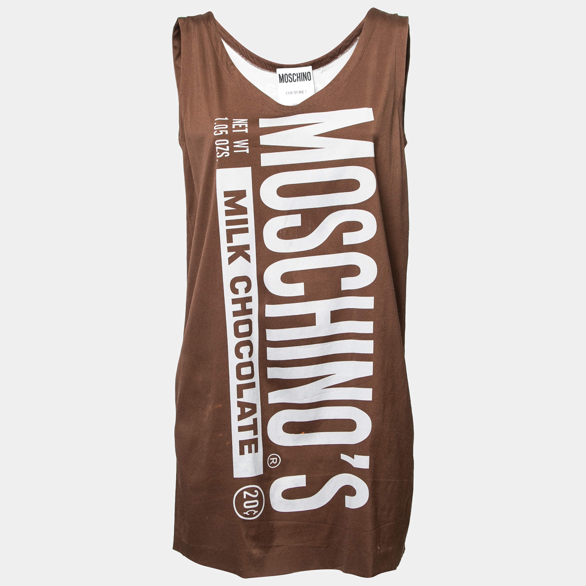 Pre Owned Moschino Couture Brown Logo Printed Dress M