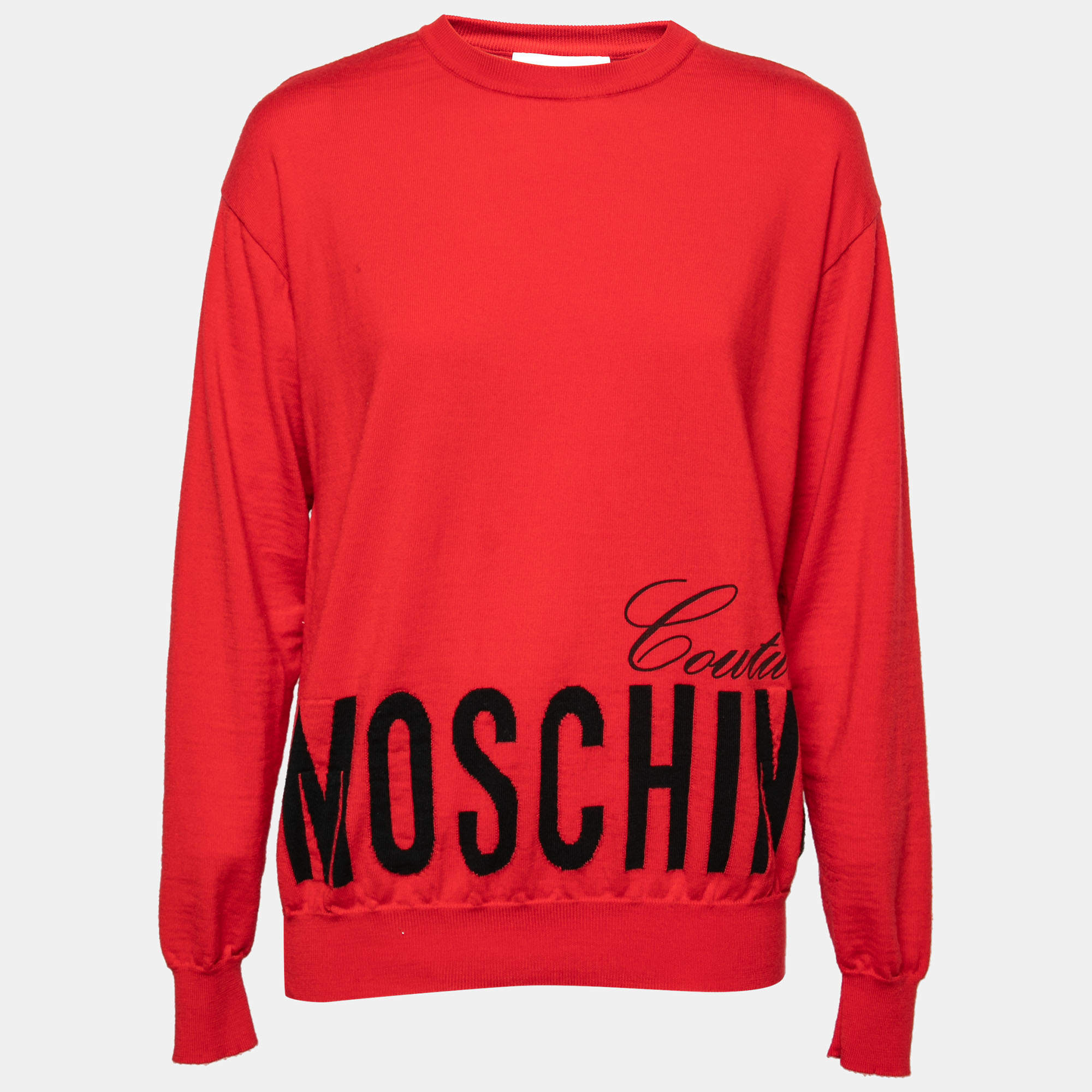 Moschino Couture Red Virgin Wool Crewneck Sweater S