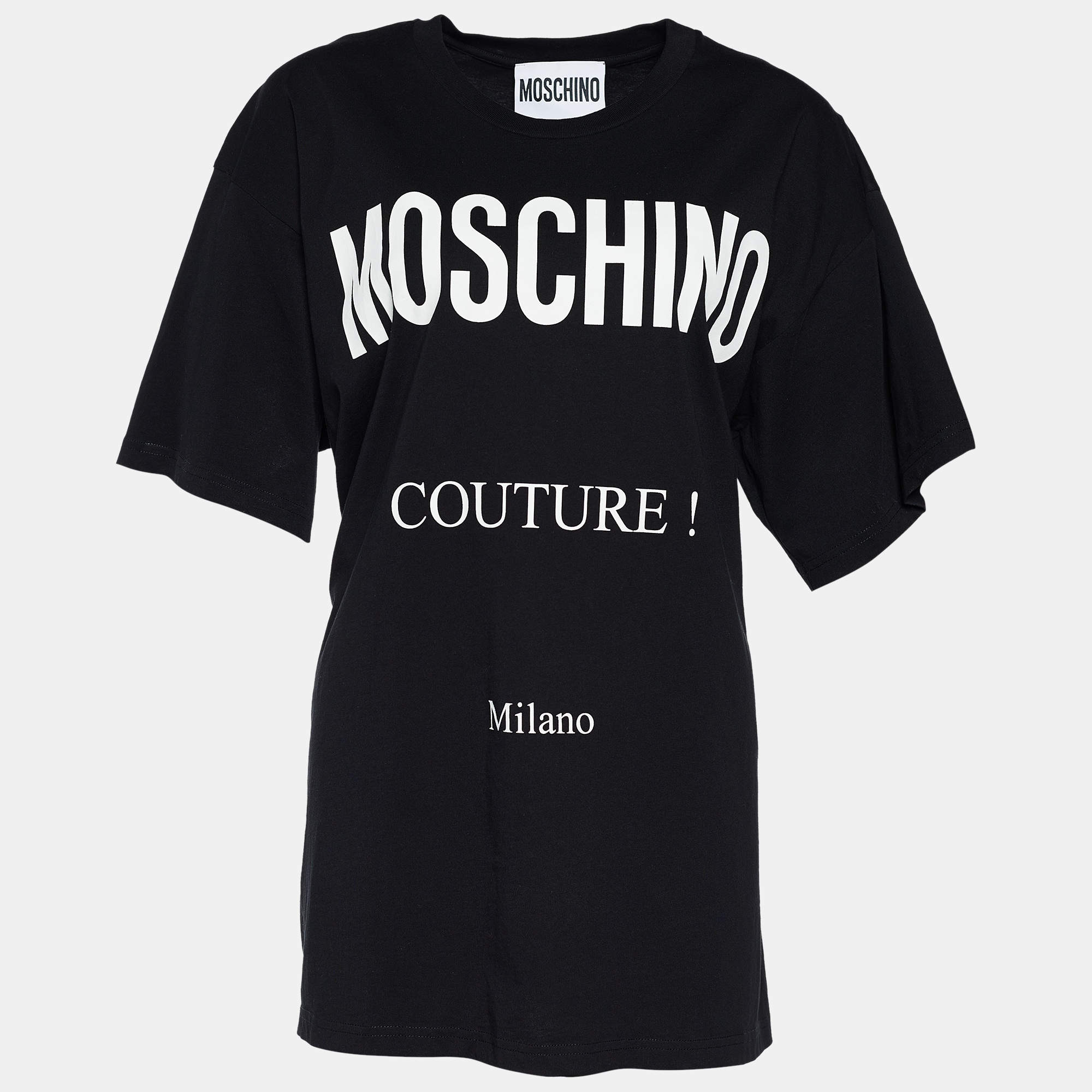 Pre Owned Moschino Couture Black Logo Print Cotton Oversized T-Shirt L
