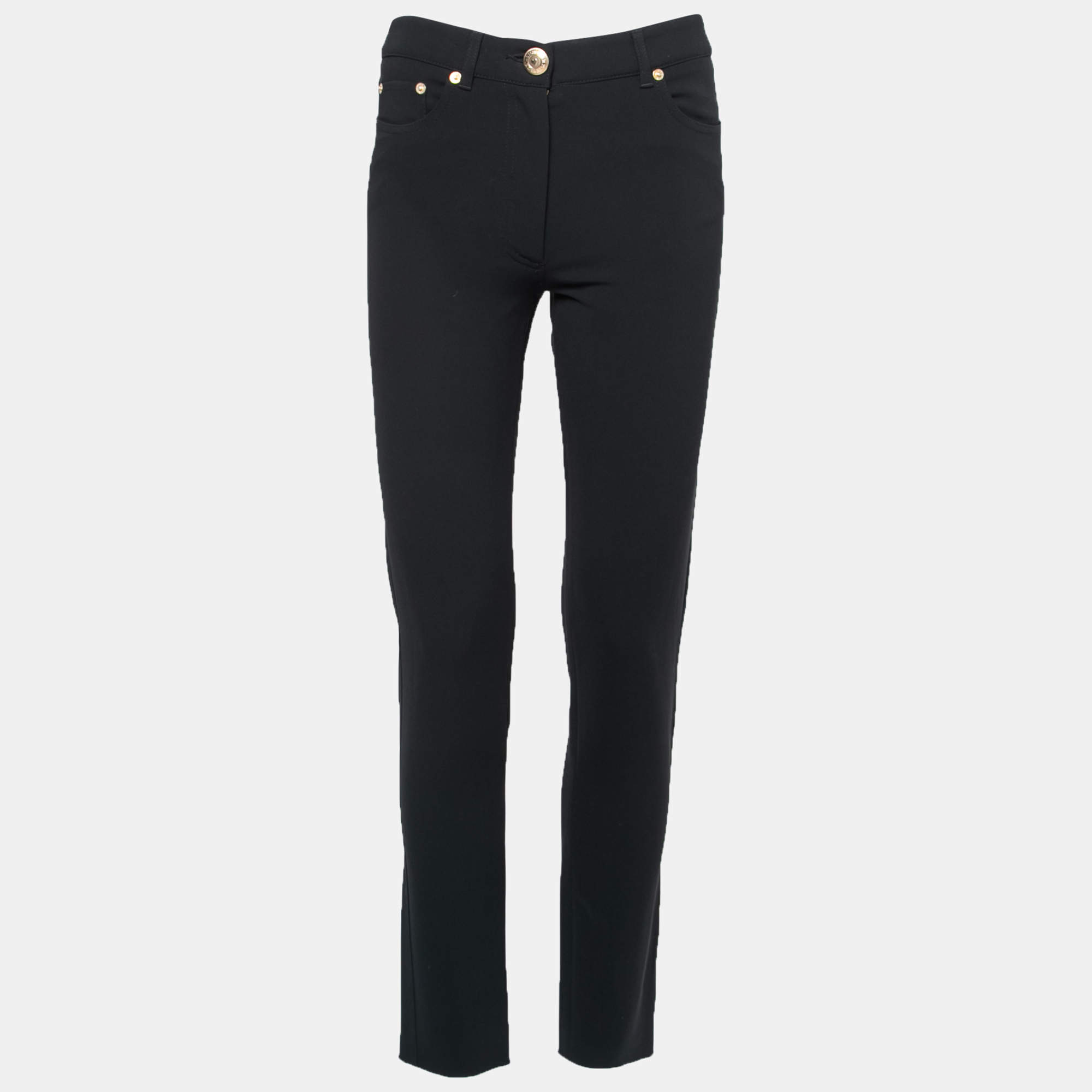Pre Owned Moschino Couture Black Crepe Skinny-Leg Trousers S
