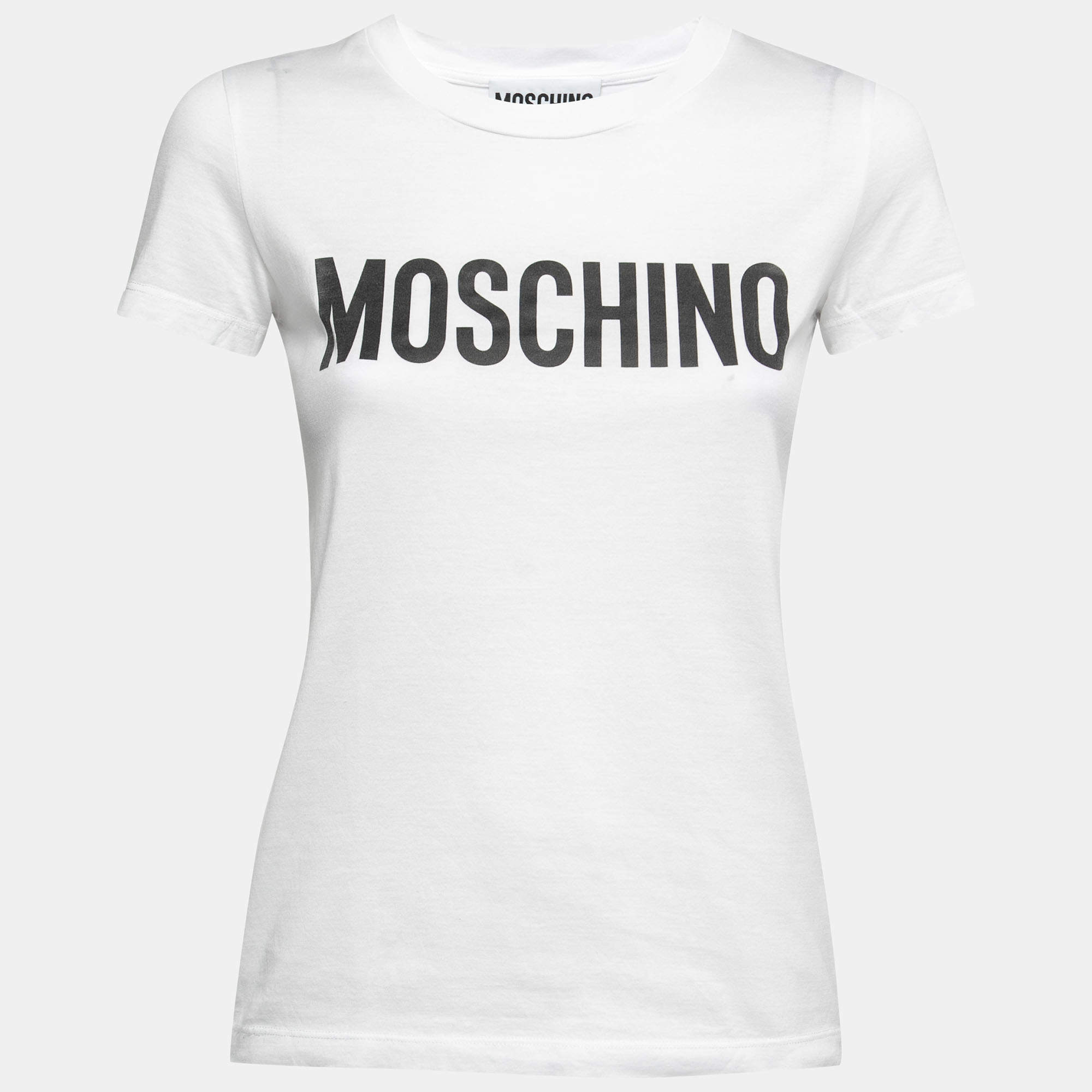 Pre Owned Moschino Couture White Logo Print Cotton T-Shirt S