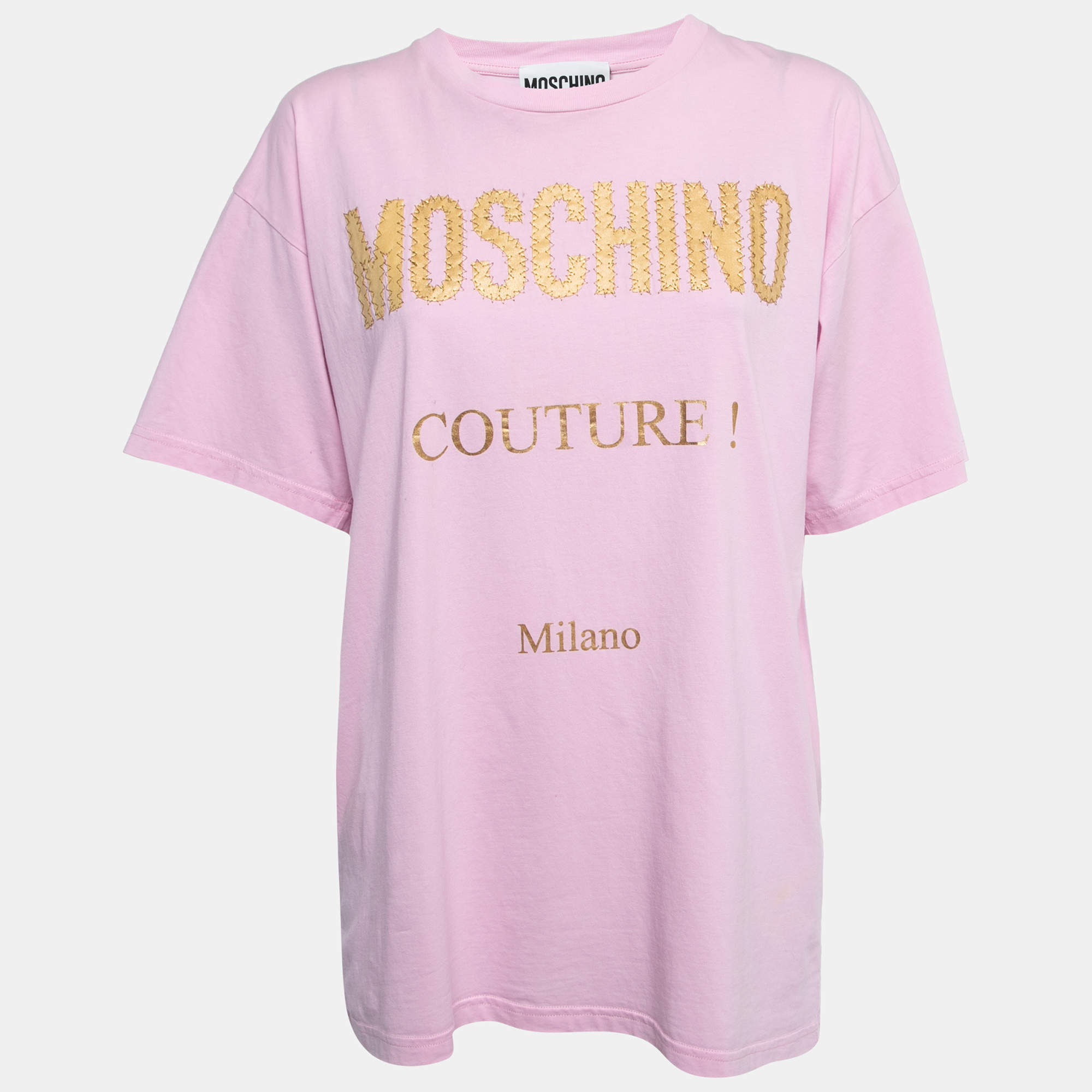 Moschino Couture Pink Cotton Logo Print T-Shirt M