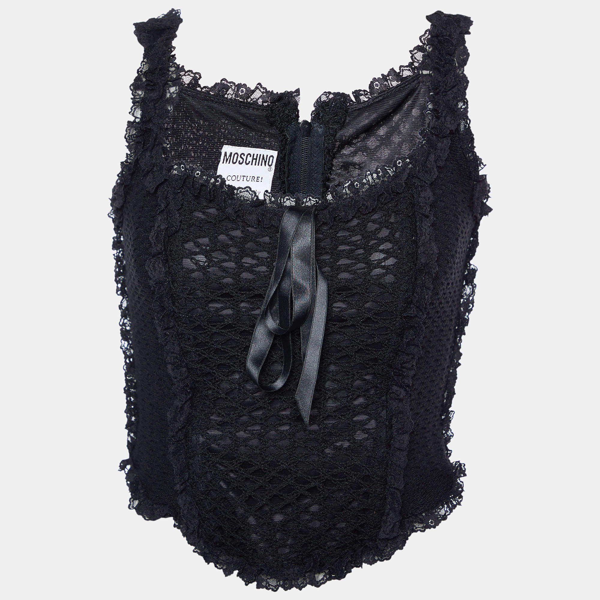 Pre Owned Moschino Couture Vintage Black Crochet Corset Top M